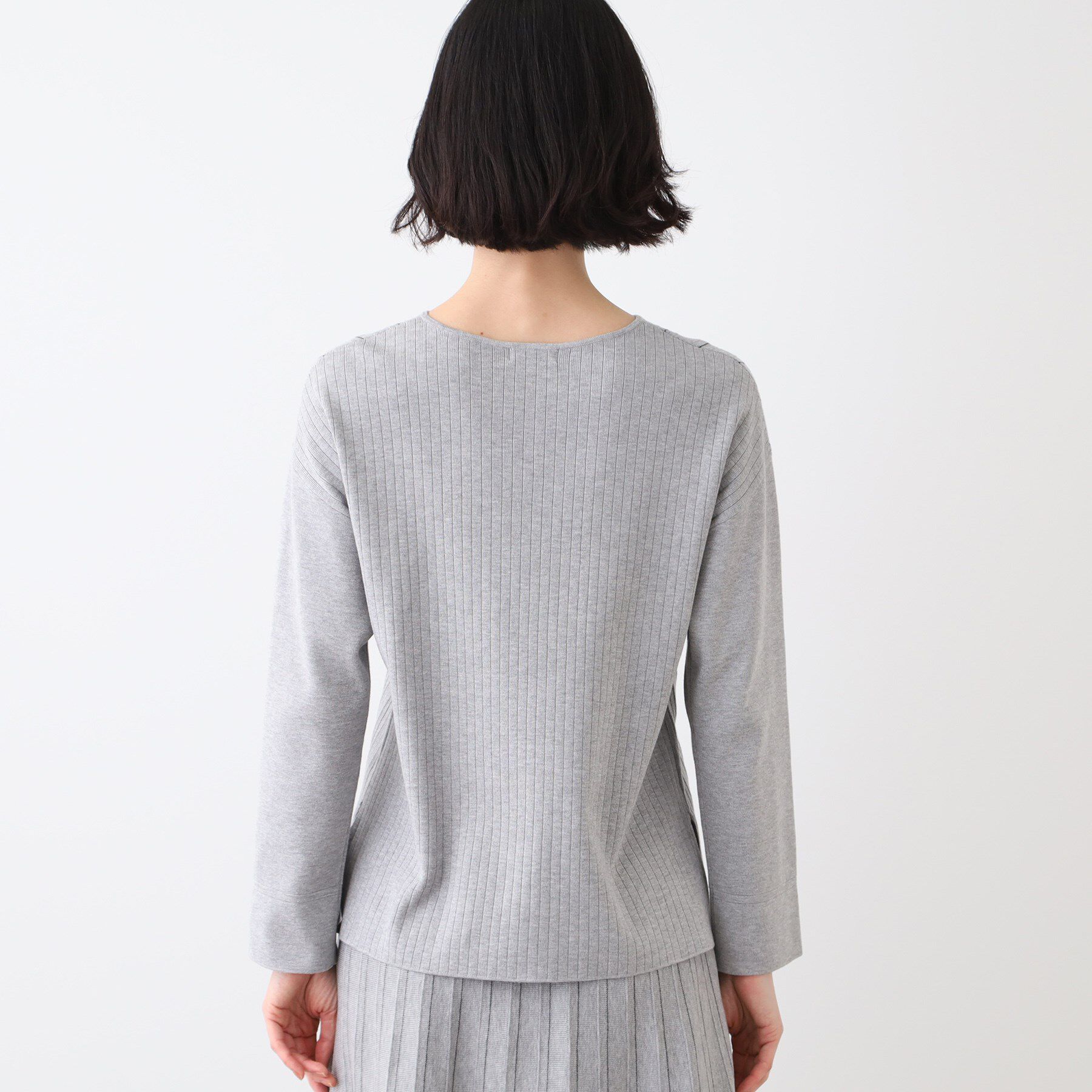 INDIVI「【洗える/SETUP可能】Vネックストライプ柄ニットプルオーバー」|ニット・セーター|