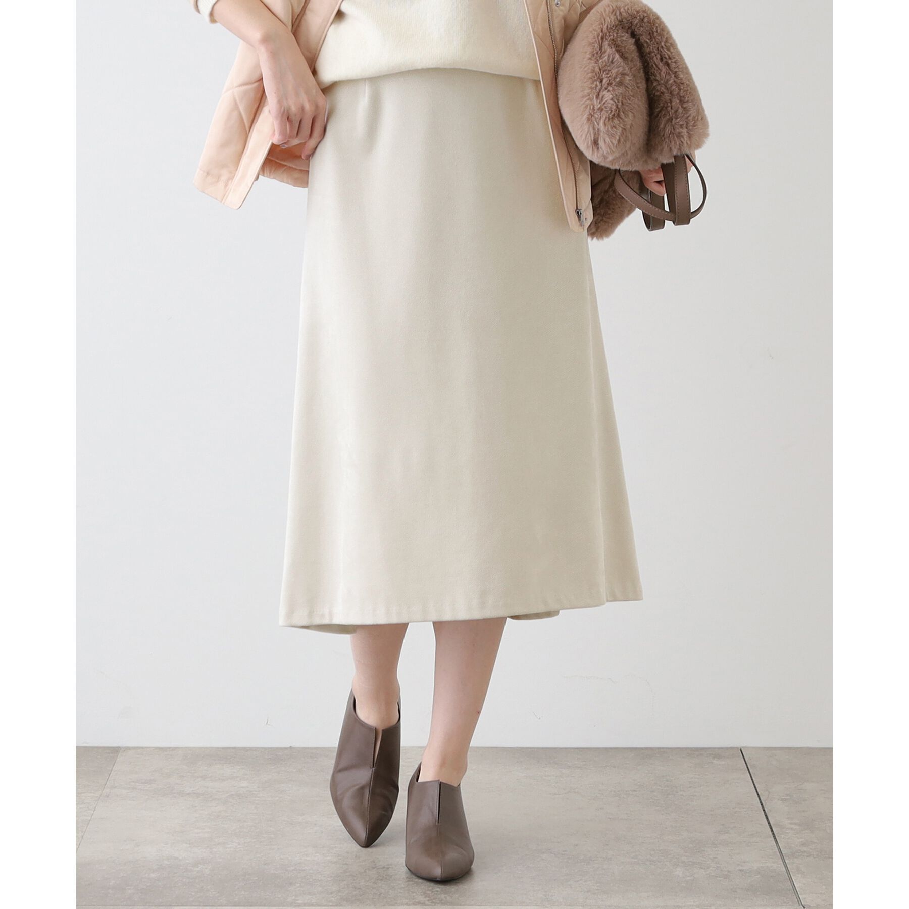 INDIVI「【洗える／UVケア】スエード調フレアスカート」|スカート|アイボリー(004)
