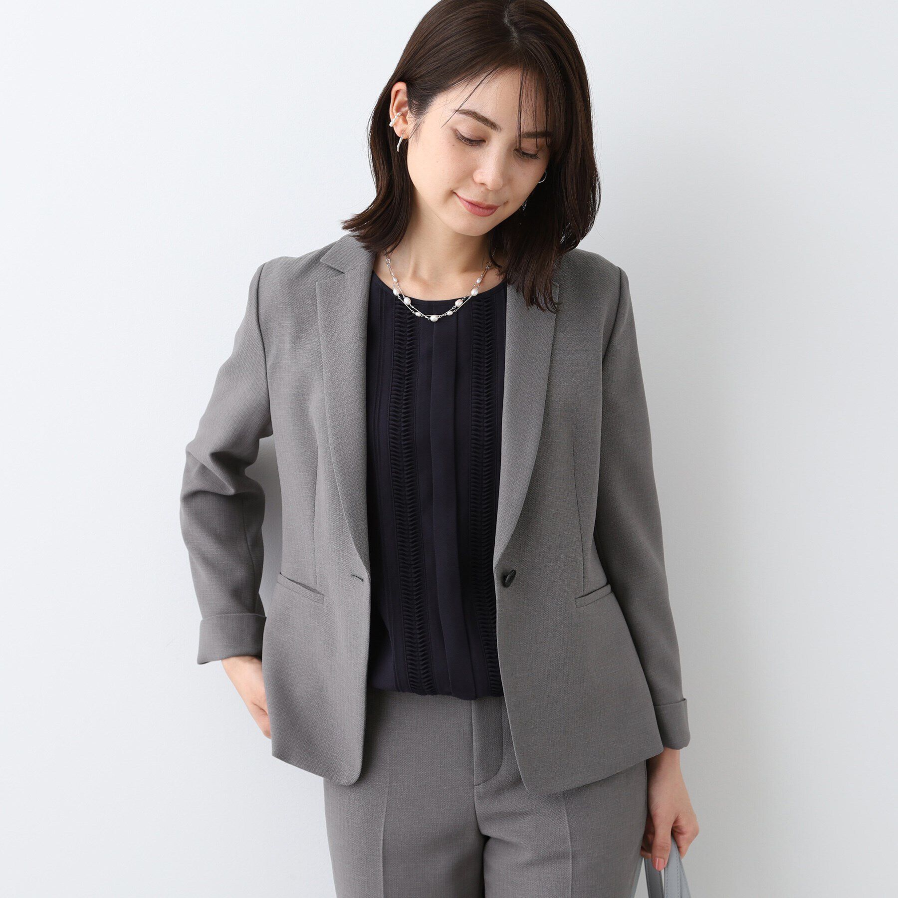INDIVI「【洗える／スーツ】テーラードカラージャケット」|スーツ|グレー(012)