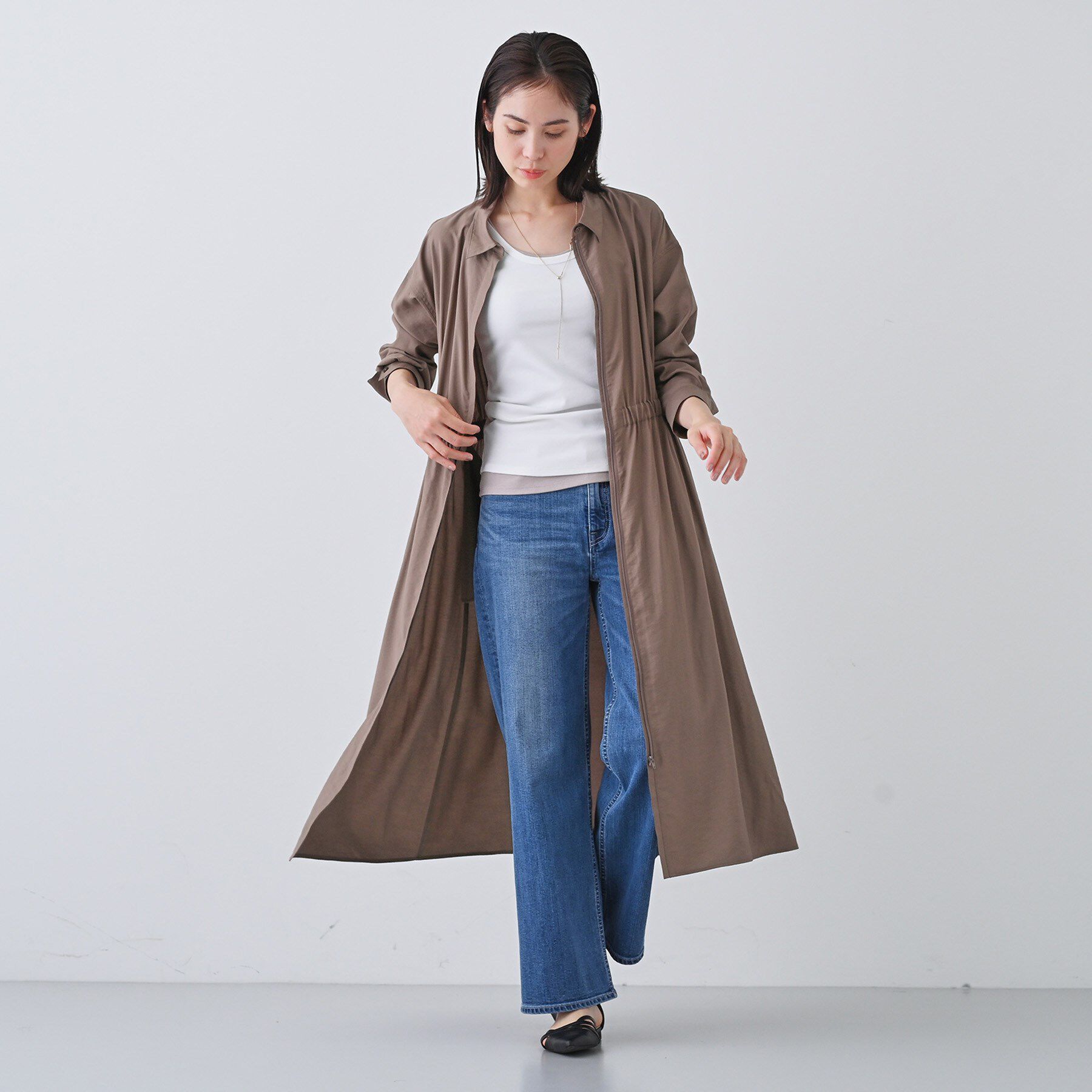 INDIVI「【洗える／2WAY】ワッシャー素材シャツ羽織りワンピース」|ワンピース|