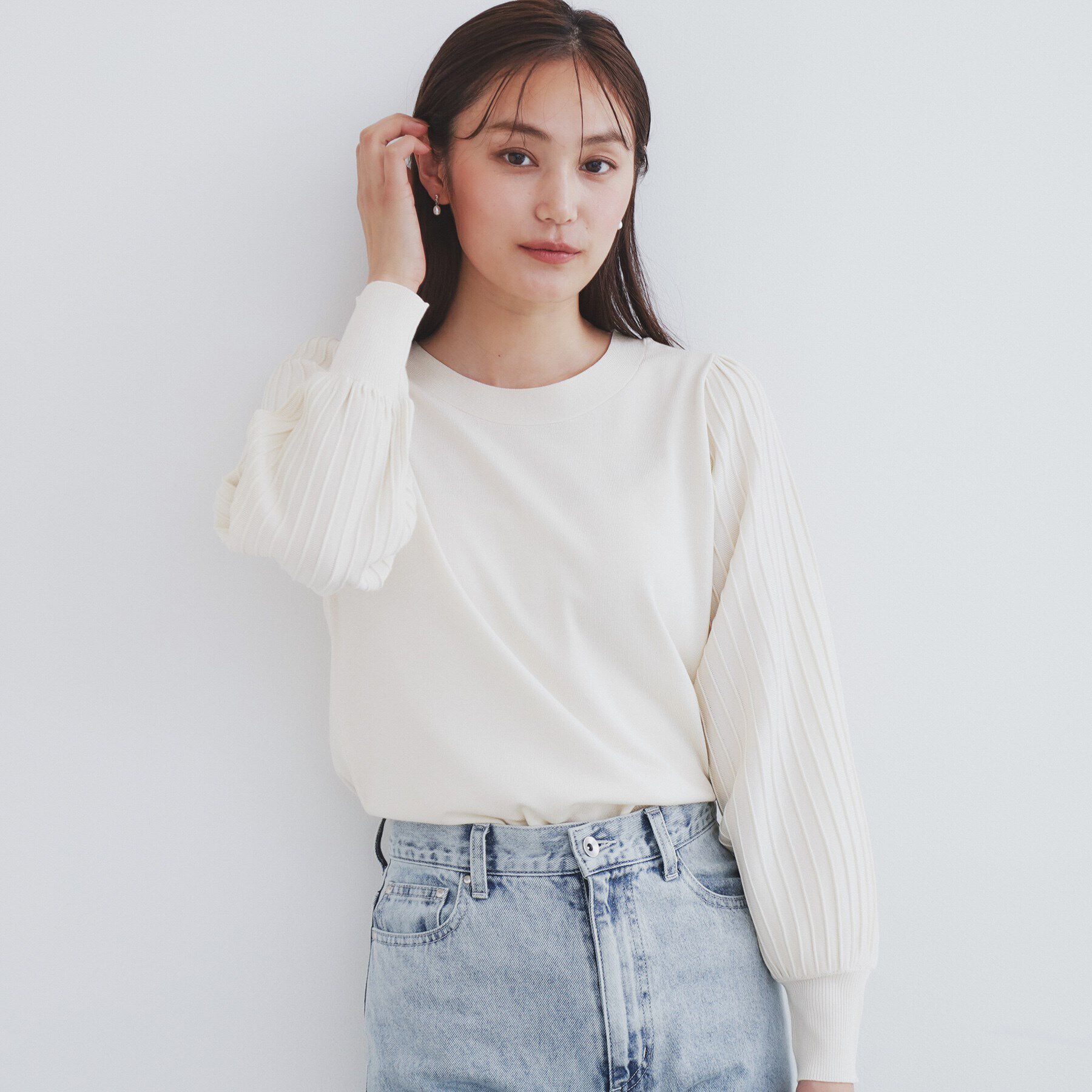 index「前後2way プリーツスリーブニット【洗濯機洗い可/抗ピル】」|ニット・セーター|