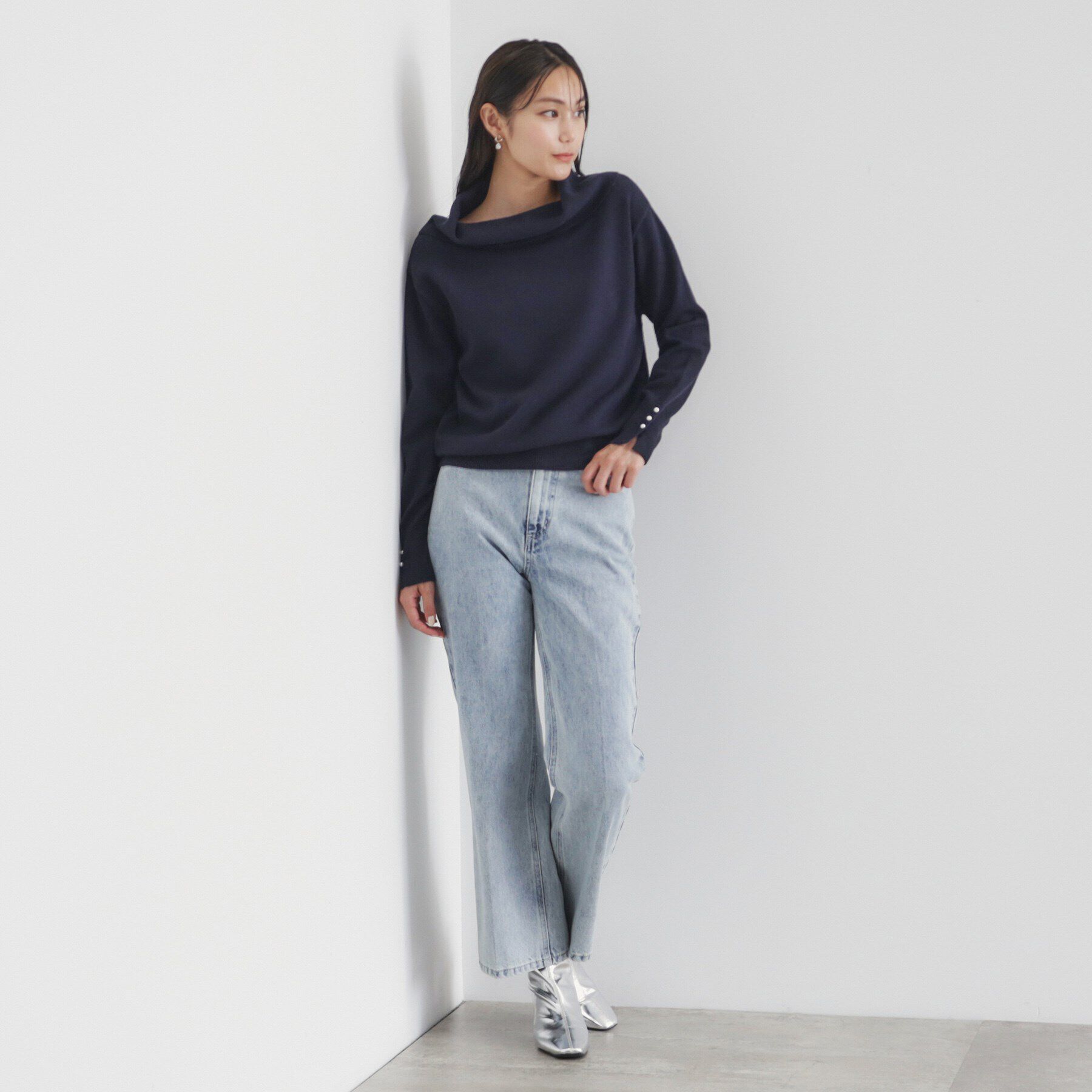 index「《8color/XS-LLsize》パール調ボタン付きオフタートルニット【洗濯機洗い可】」|ニット・セーター|