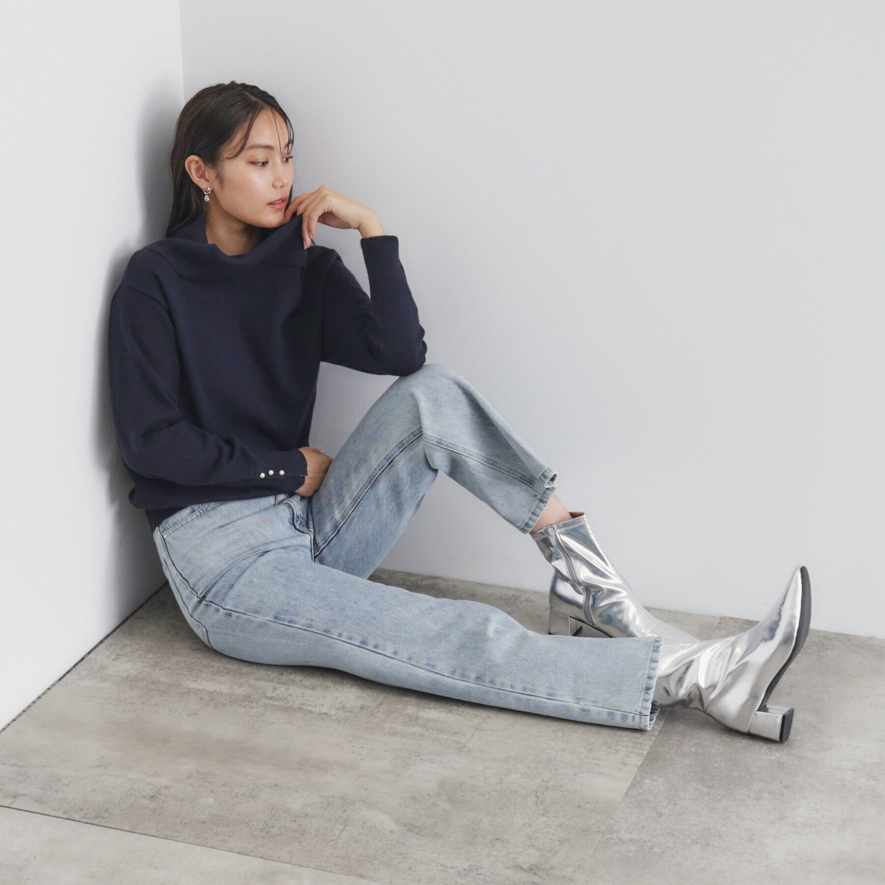 index「《8color/XS-LLsize》パール調ボタン付きオフタートルニット【洗濯機洗い可】」|ニット・セーター|