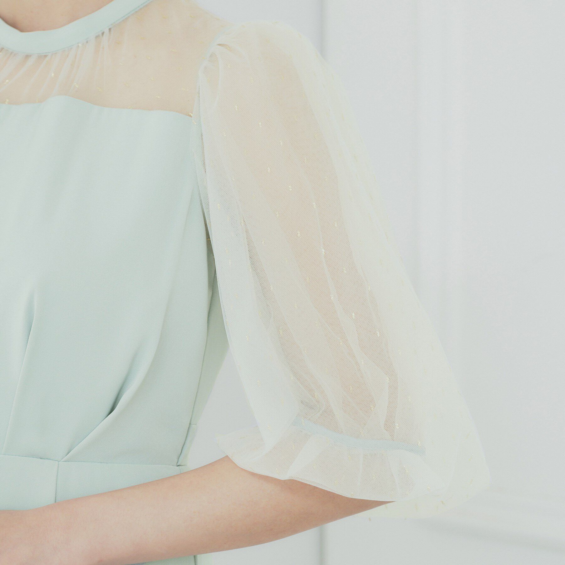 index「ドットチュールスリーブドッキングワンピース【洗濯機洗い可】」|ワンピース|