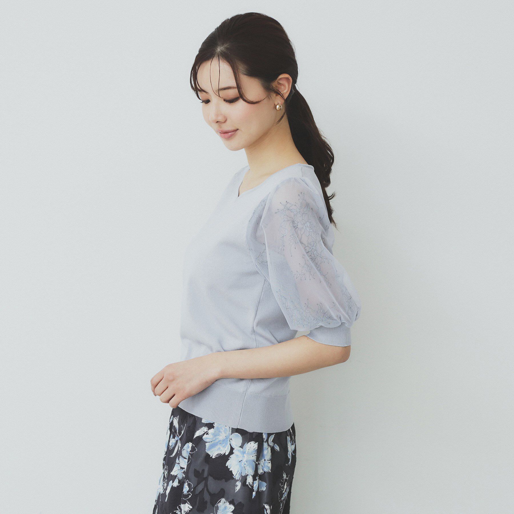 index「チュールレーススリーブニット【洗濯機洗い可】」|ニット・セーター|