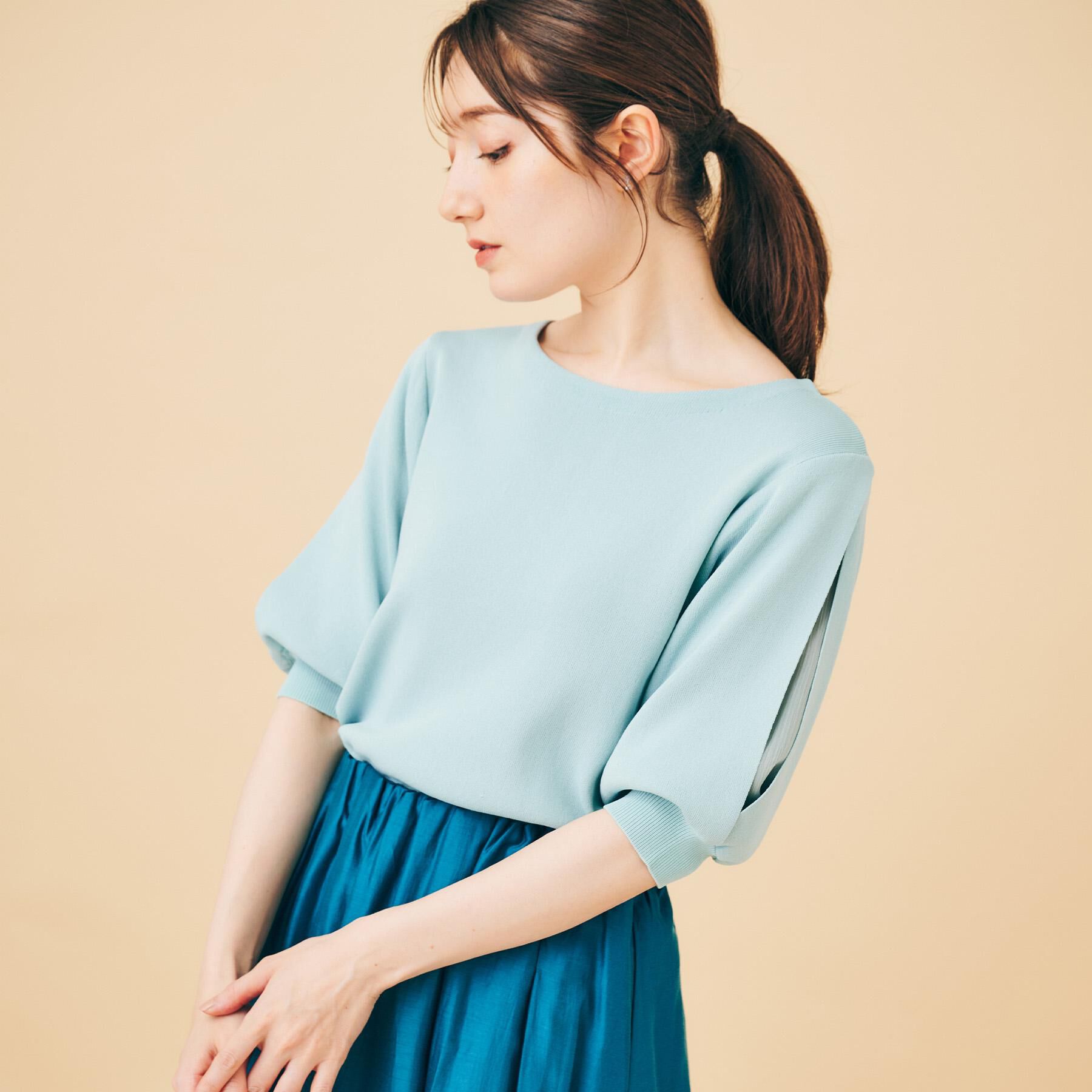 index「《6色展開/XS-LLサイズ》ドライタッチ デザインスリーブニット【洗濯機洗い可/接触冷感/抗ピル】」|ニット・セーター|