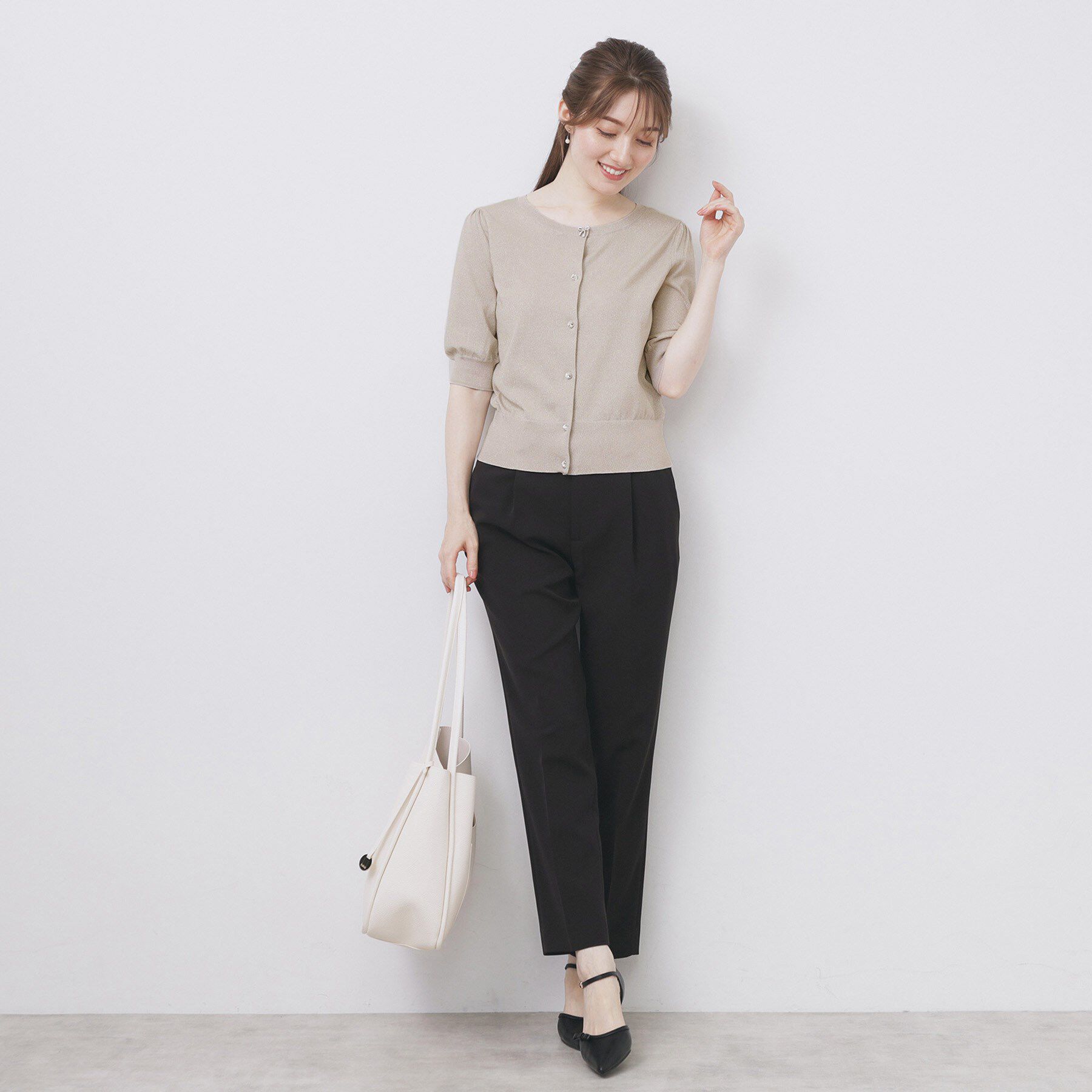 index「クルーネック半袖カーディガン【洗濯機洗い可/抗ピル/UVケア】」|カーディガン|