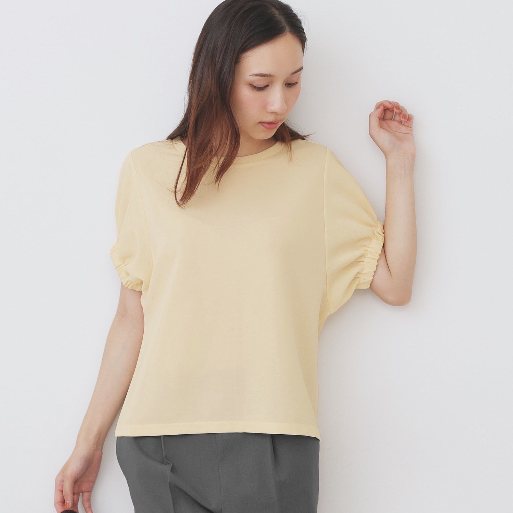 index「ドルマンショートトップス【洗濯機洗い可】」|Tシャツ・カットソー|ライトイエロー(03