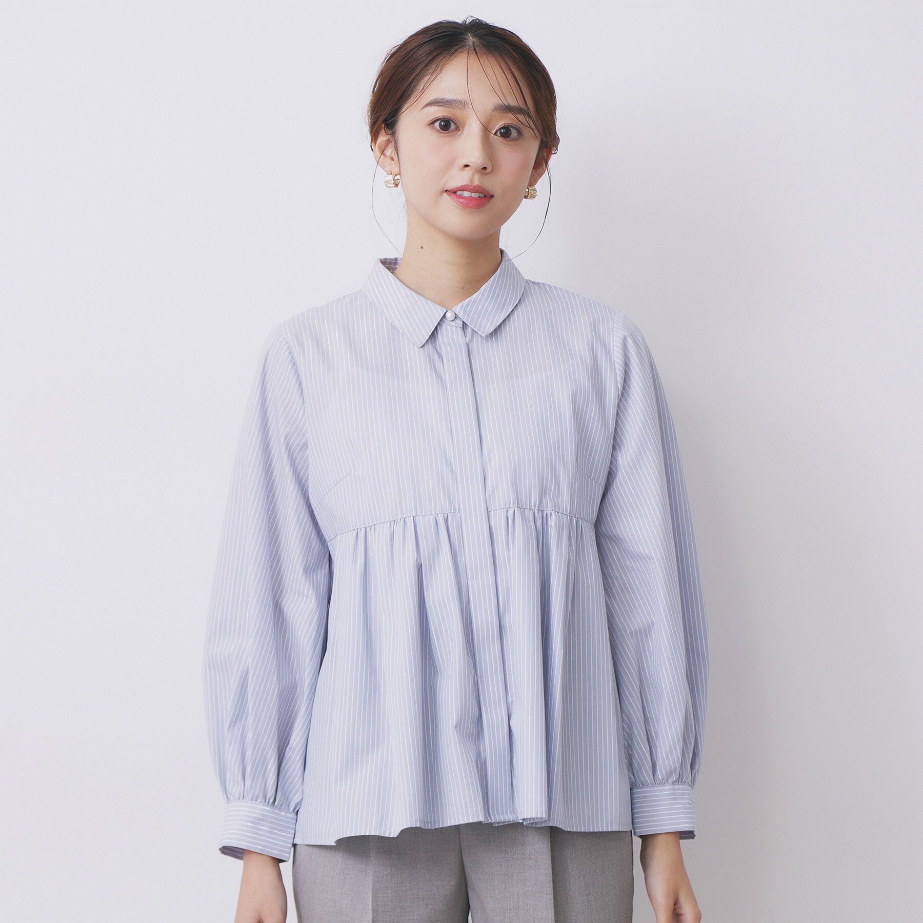 index「ラメストライプ衿付きペプラムブラウス【洗濯機OK/イージーアイロン/防シワ】《6col》」|シャツ・ブラウス|