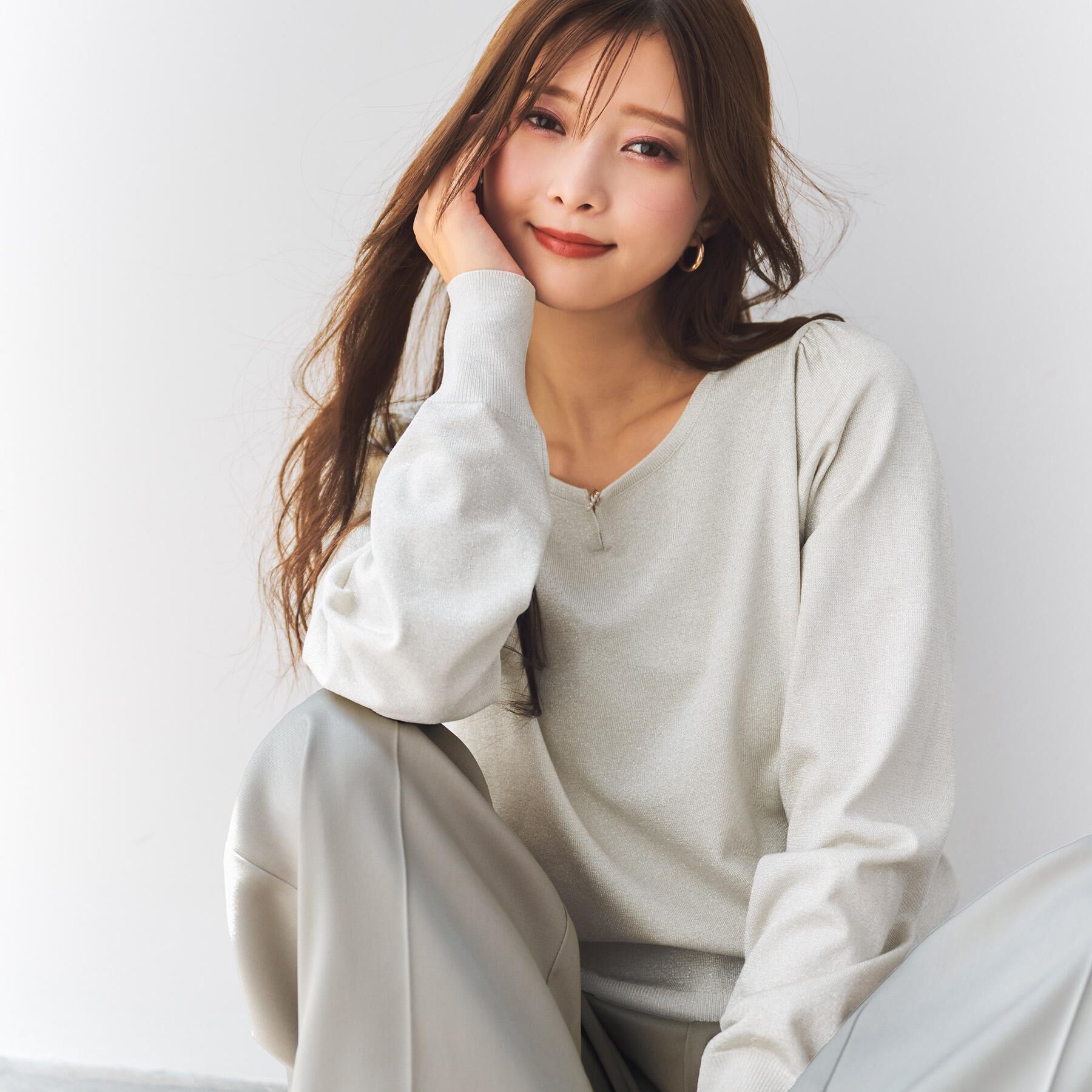 index「パール調パーツ付きクルーネックニット【洗濯機OK】《8col/XS～3L》」|ニット・セーター|