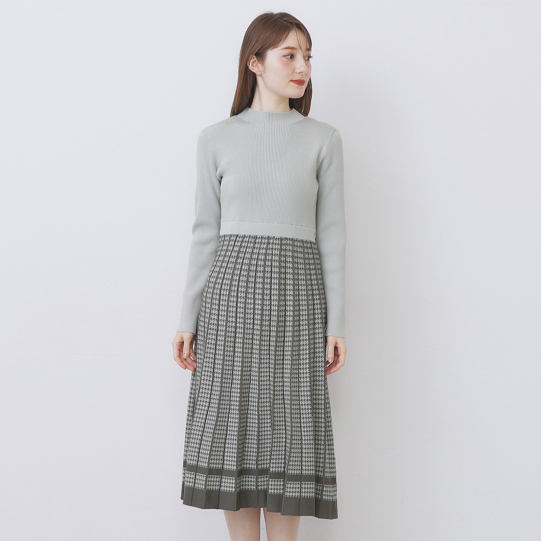 index「千鳥チェックバイカラーニットワンピース【洗濯機OK/抗ピル】」|ワンピース|