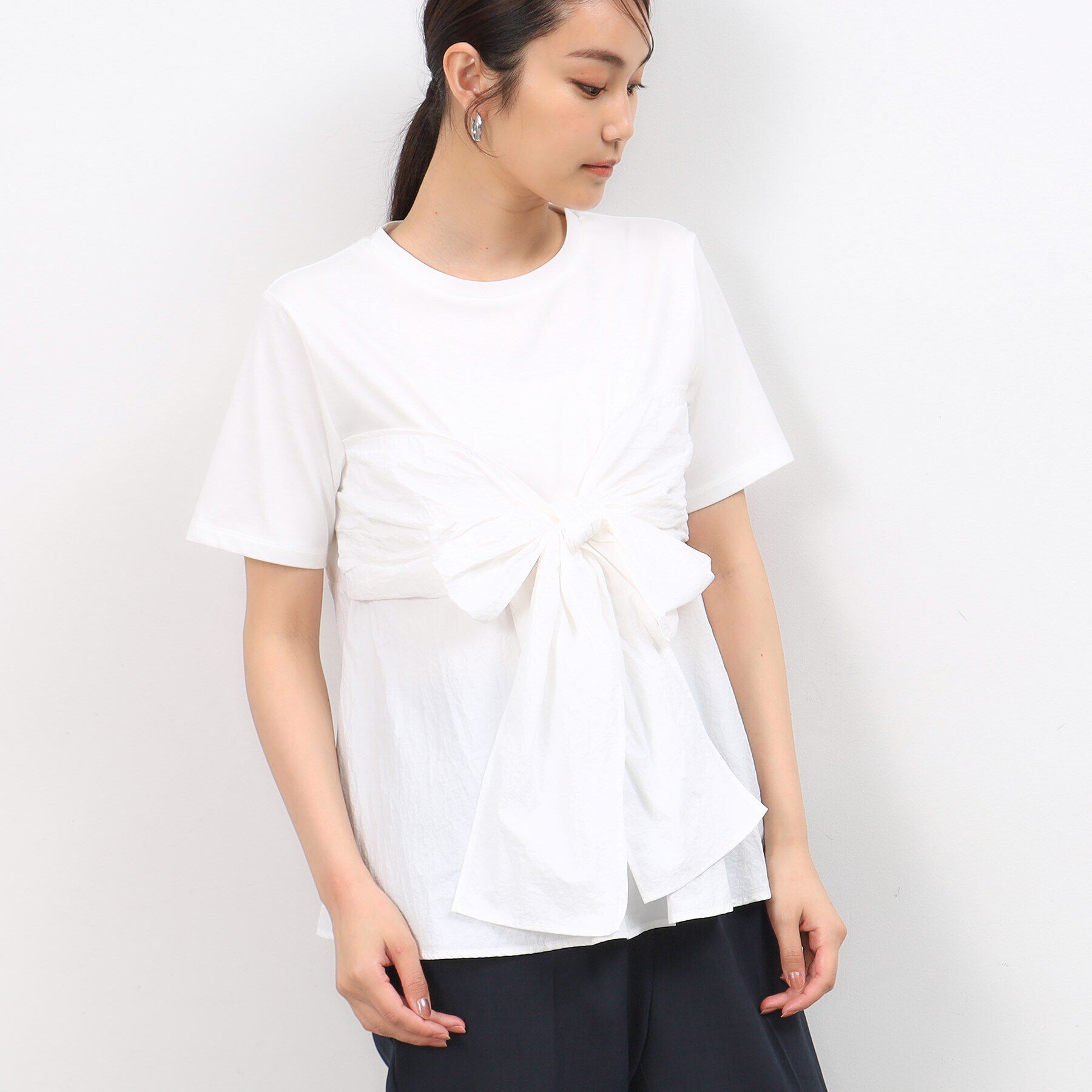 OPAQUE.CLIP「リボンビスチェドッキングカットソー【洗濯機洗い可】」|Tシャツ・カットソー|