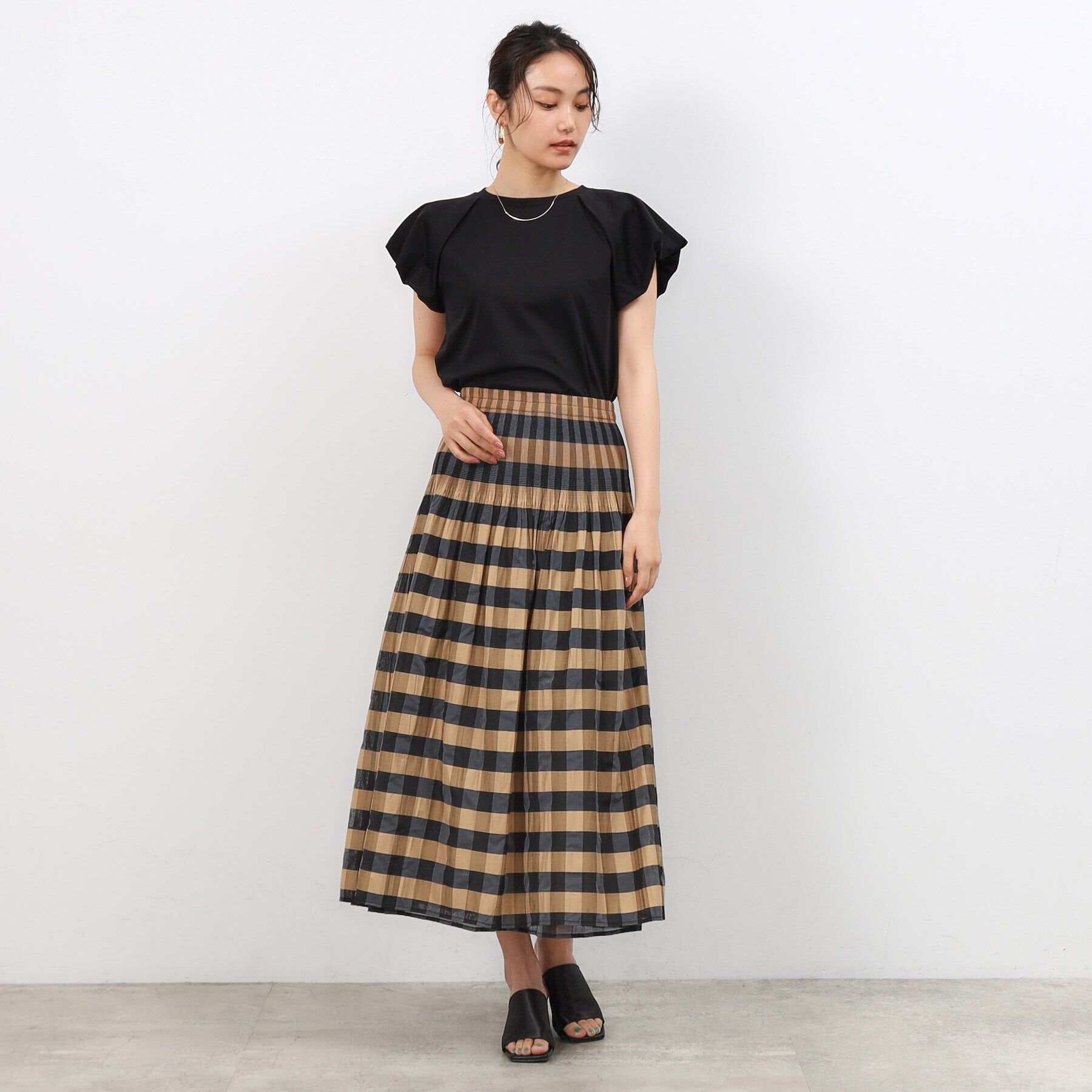 OPAQUE.CLIP「【リバーシブル】チェック／ストライプフレアスカート【洗濯機洗い可】」|スカート|