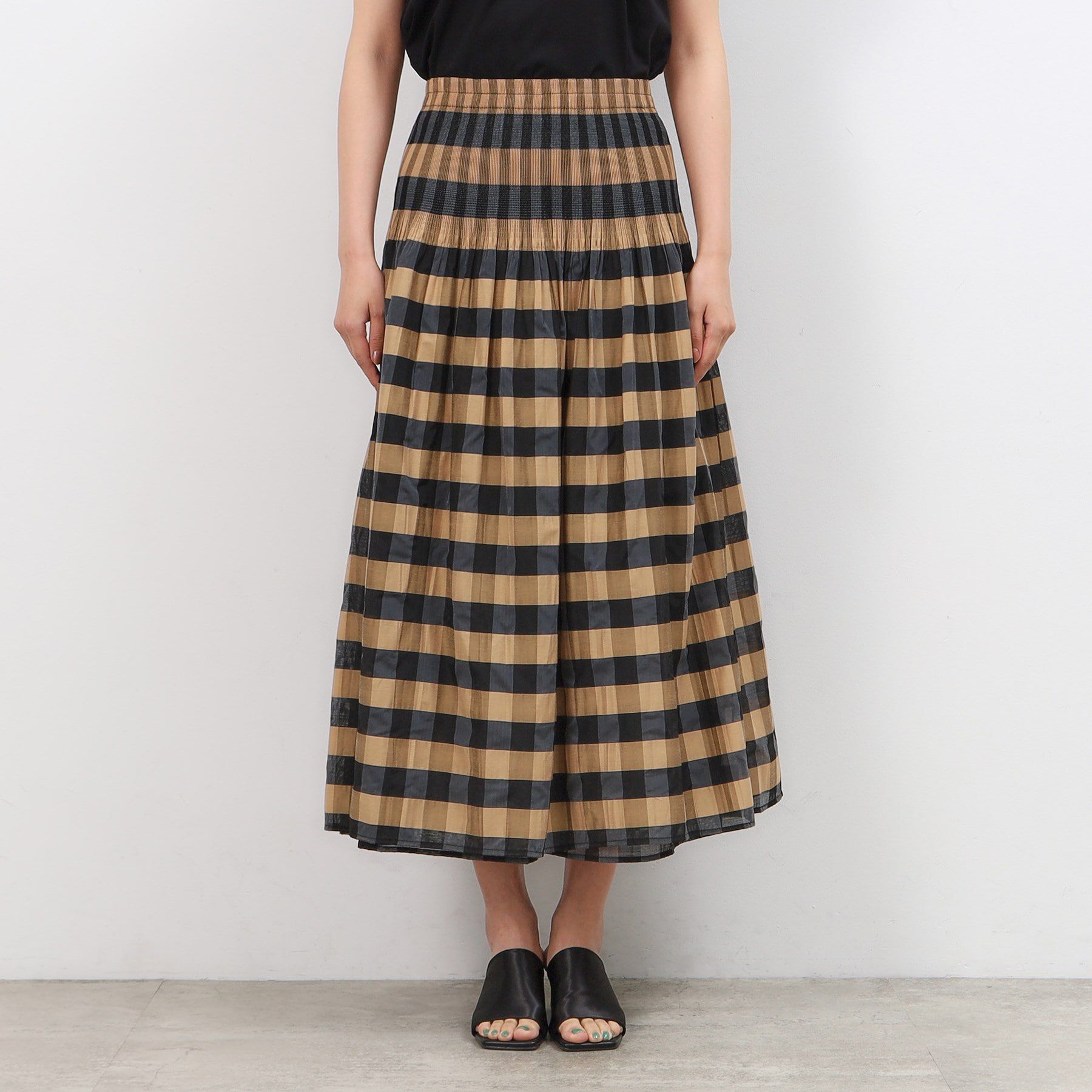 OPAQUE.CLIP「【リバーシブル】チェック／ストライプフレアスカート【洗濯機洗い可】」|スカート|