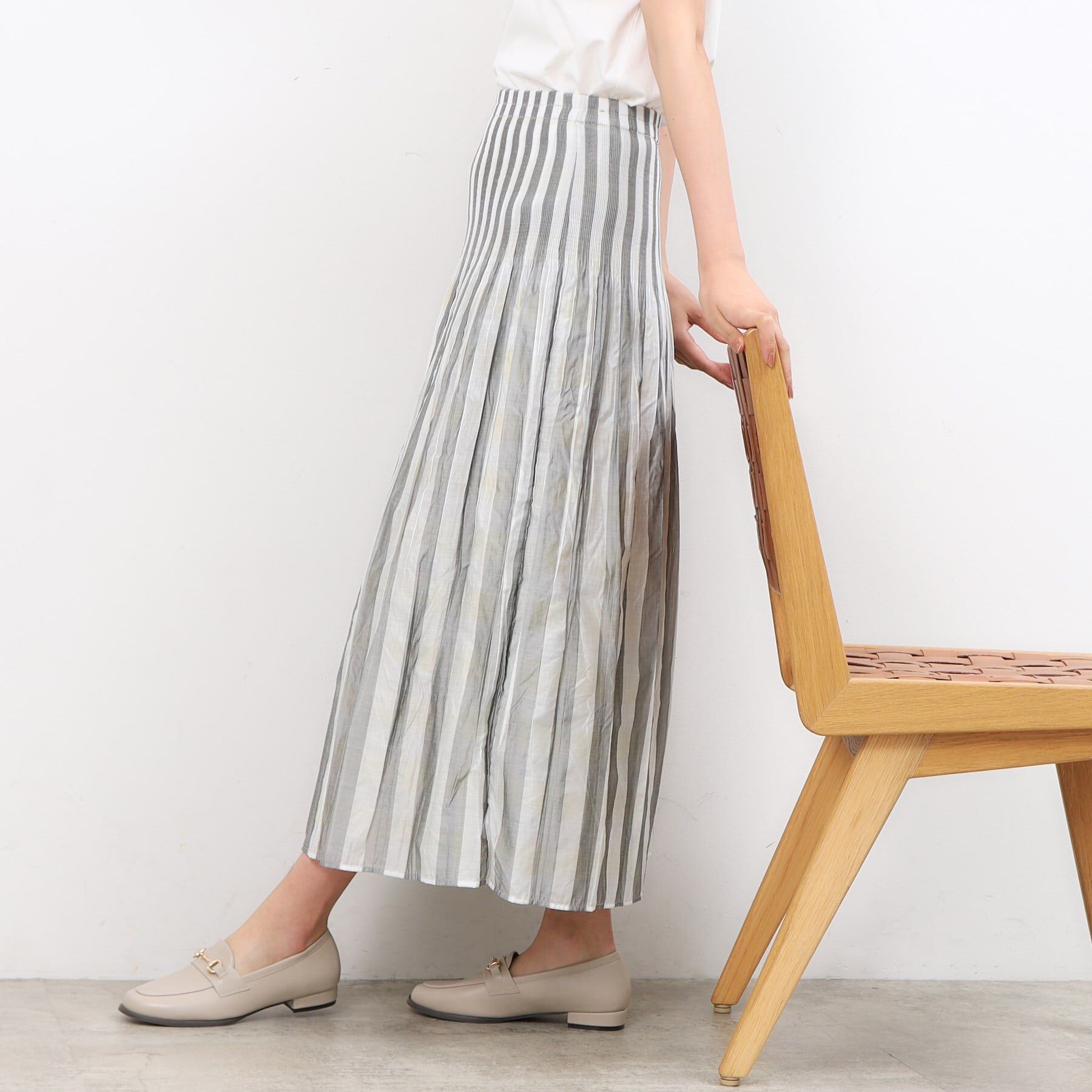 OPAQUE.CLIP「【リバーシブル】チェック／ストライプフレアスカート【洗濯機洗い可】」|スカート|