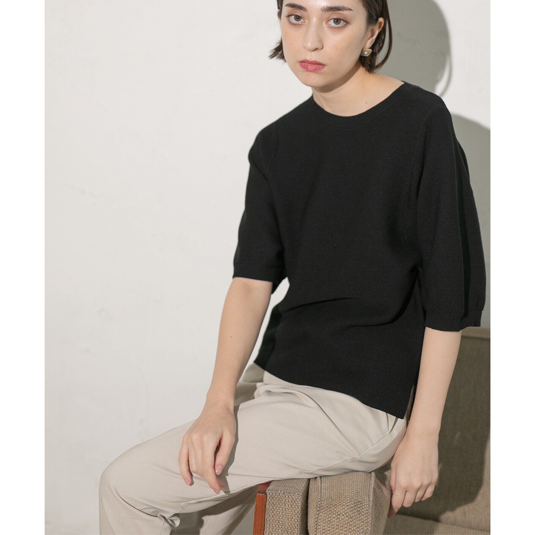 OPAQUE.CLIP「《6color/S-LLsize》ガーターボリュームスリーブニット【洗濯機洗い可/UVケア】」|ニット・セーター|