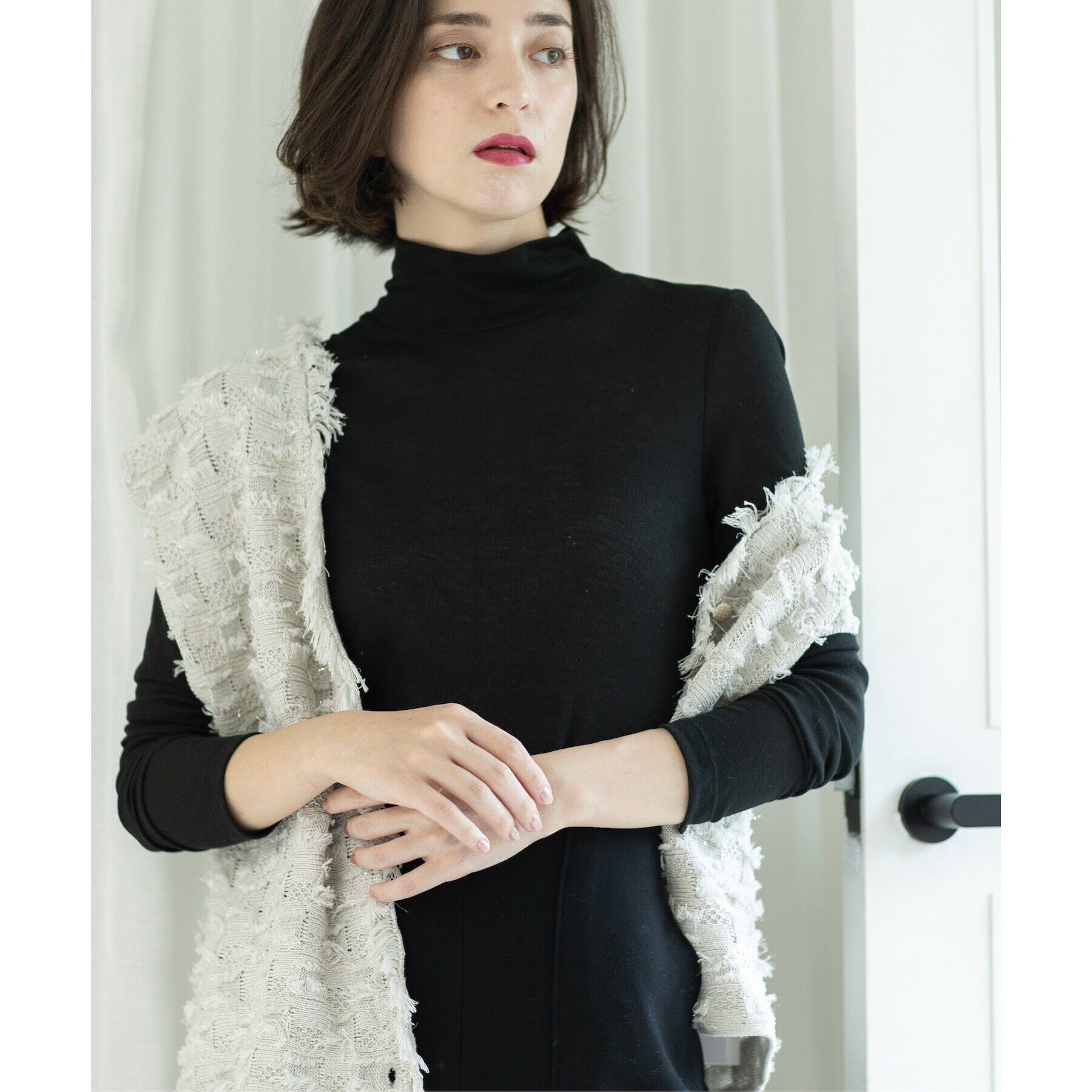 OPAQUE.CLIP「シアーガーゼハイネックカットソー／ネオサーモ【吸湿発熱/洗濯機洗い可】」|Tシャツ・カットソー|ブラック(019)