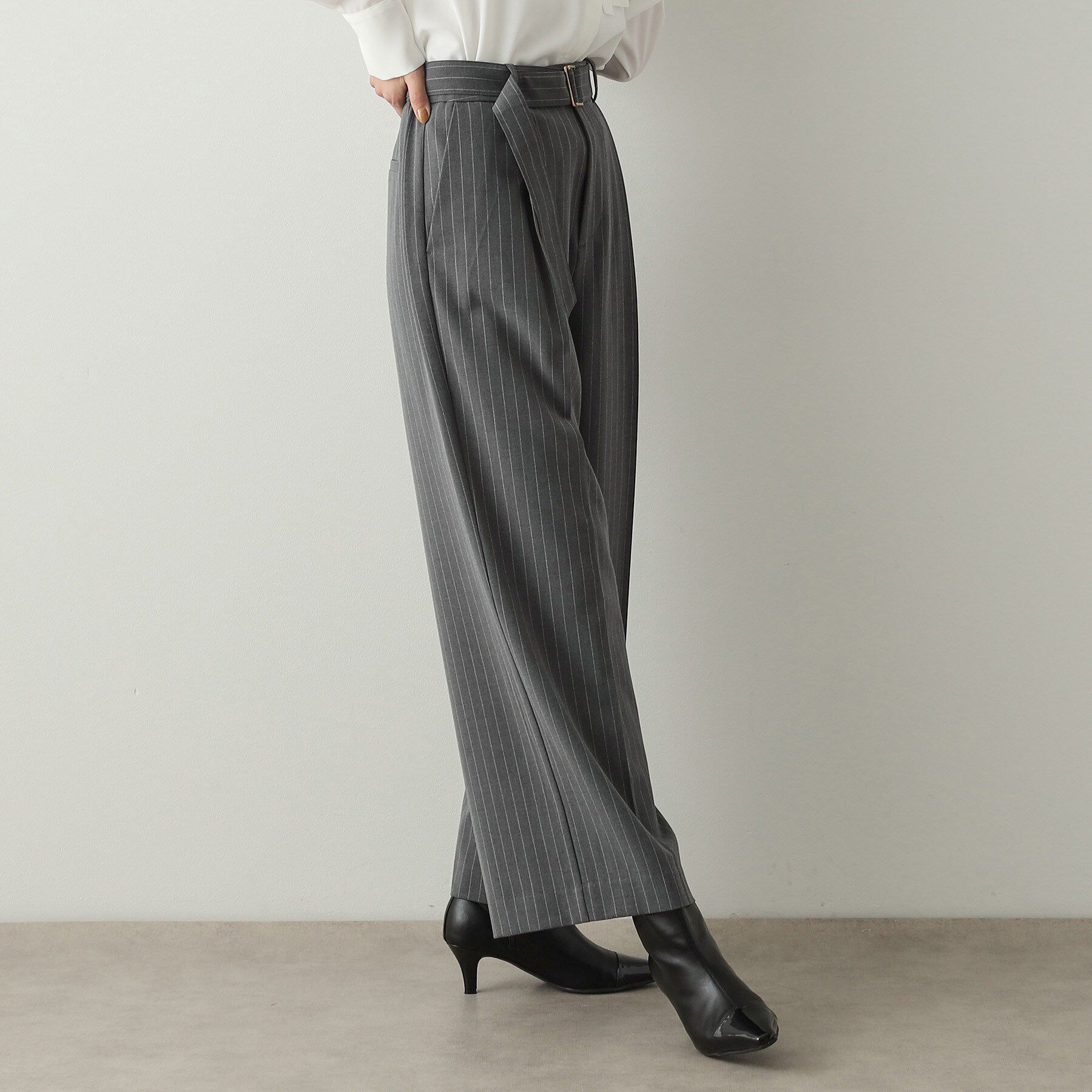 OPAQUE.CLIP「ベルト付きタックワイドパンツ/セットアップ対応【洗濯機洗い可】」|その他|