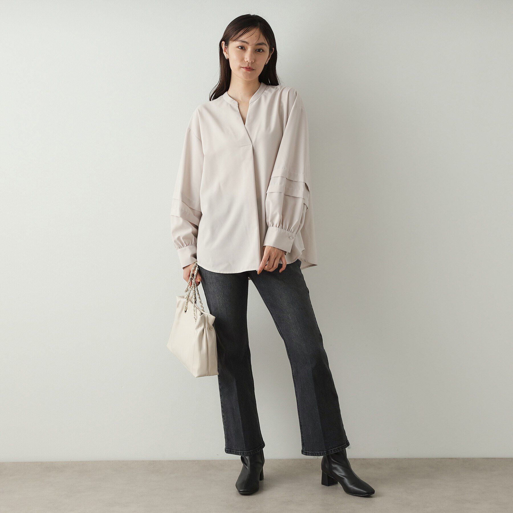 OPAQUE.CLIP「タックスリーブ スキッパーシャツ【洗濯機洗い可】」|シャツ・ブラウス|