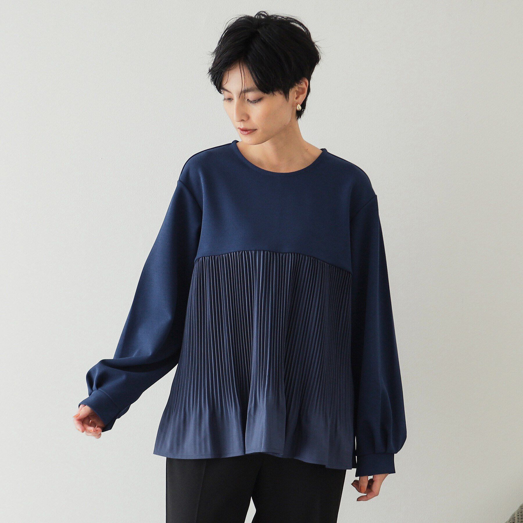 OPAQUE.CLIP「ブリーツドッキング デザイントップス【洗濯機洗い可】」|Tシャツ・カットソー|