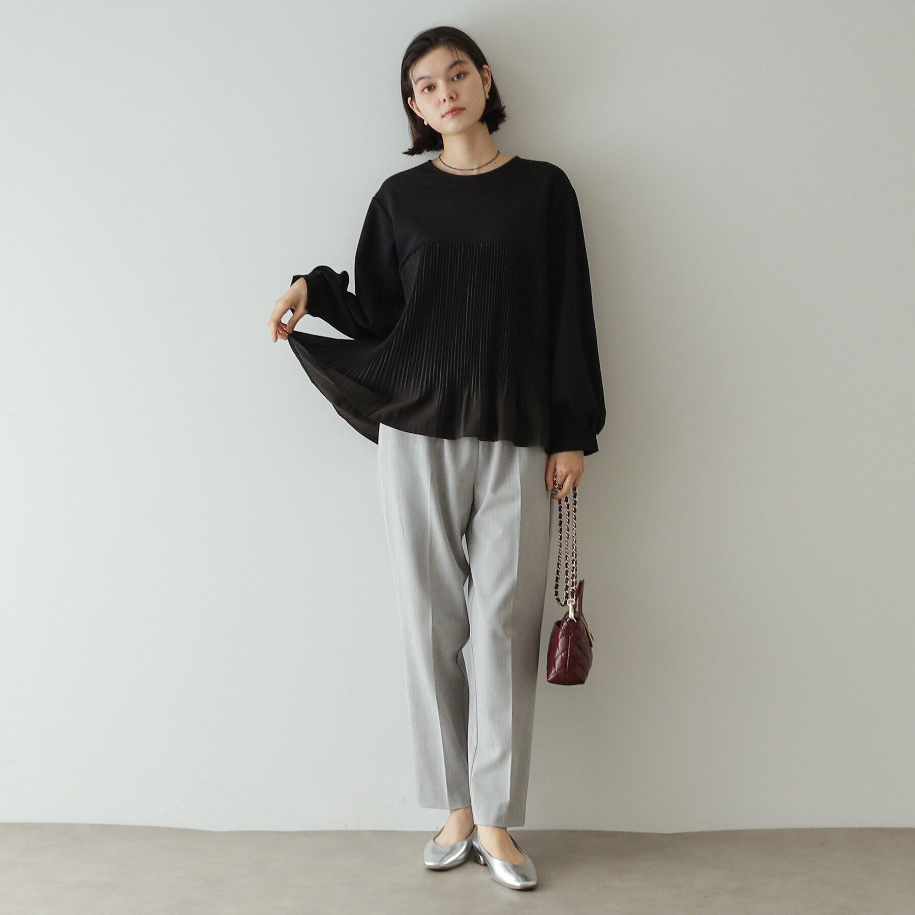 OPAQUE.CLIP「ブリーツドッキング デザイントップス【洗濯機洗い可】」|Tシャツ・カットソー|