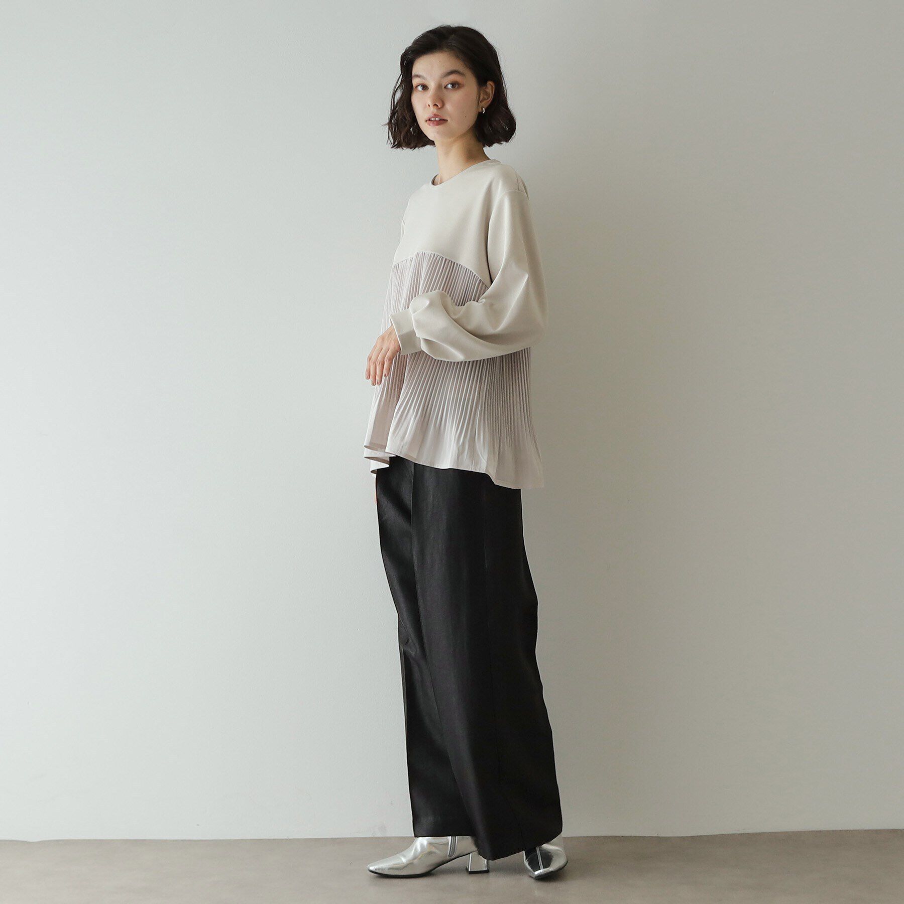 OPAQUE.CLIP「ブリーツドッキング デザイントップス【洗濯機洗い可】」|Tシャツ・カットソー|