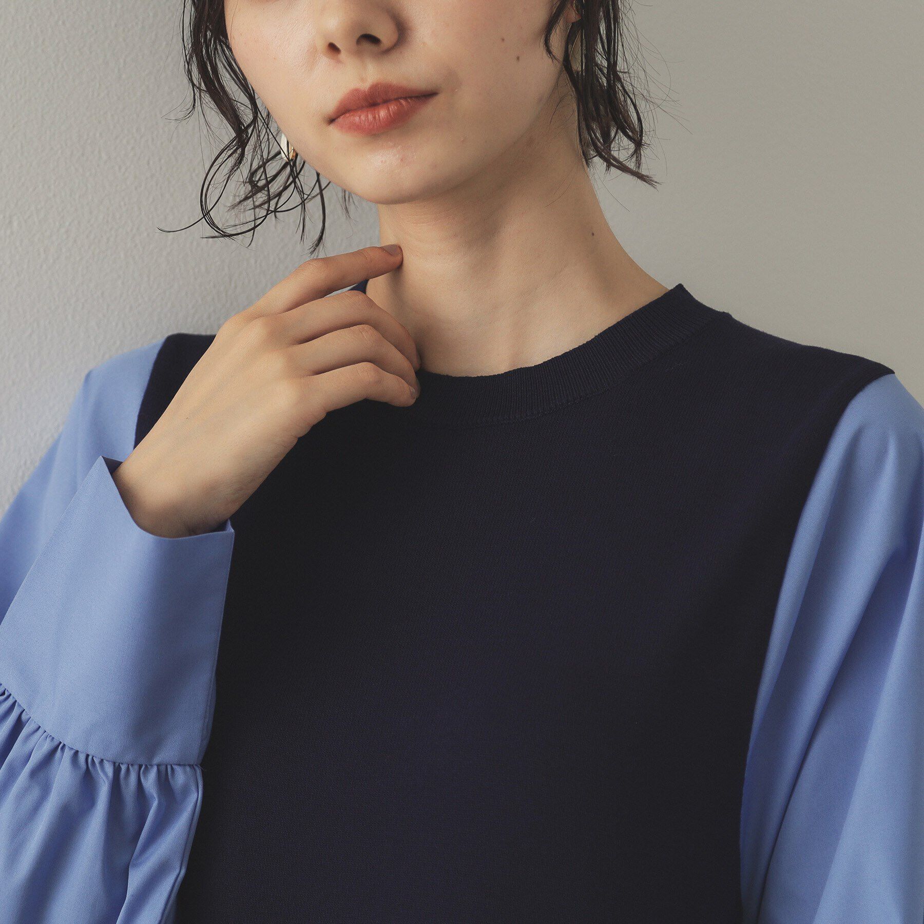 OPAQUE.CLIP「フハクスリーブ ドッキングニットフレアワンピース【洗濯機洗い可】」|ワンピース|