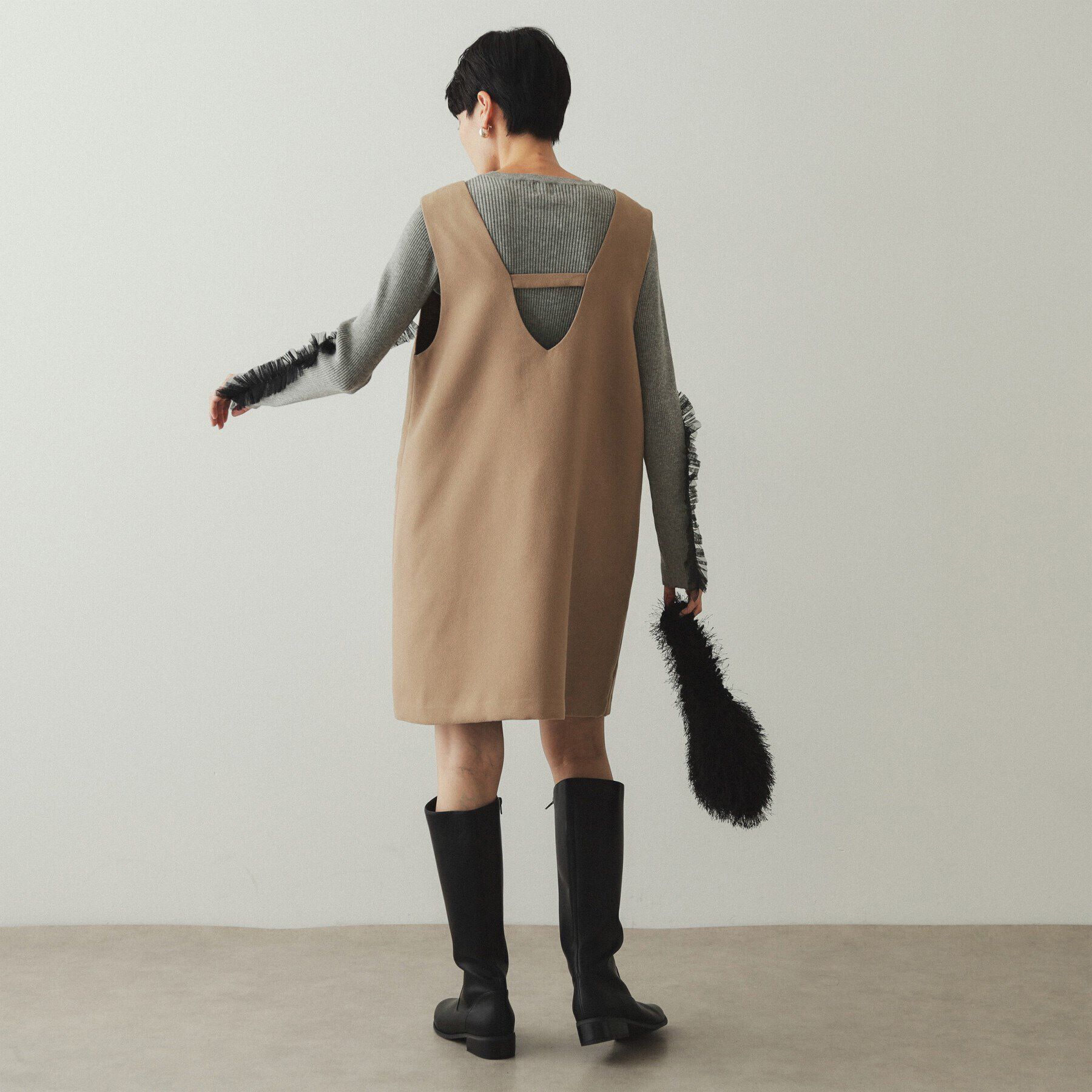 OPAQUE.CLIP「チュールフリルスリーブリブニット【洗濯機洗い可】」|ニット・セーター|