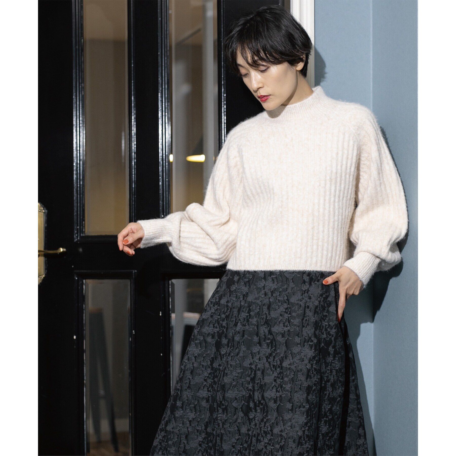 OPAQUE.CLIP「《美人百花掲載》ミドルゲージショートワイドリブニット【洗濯機洗い可】」|ニット・セーター|