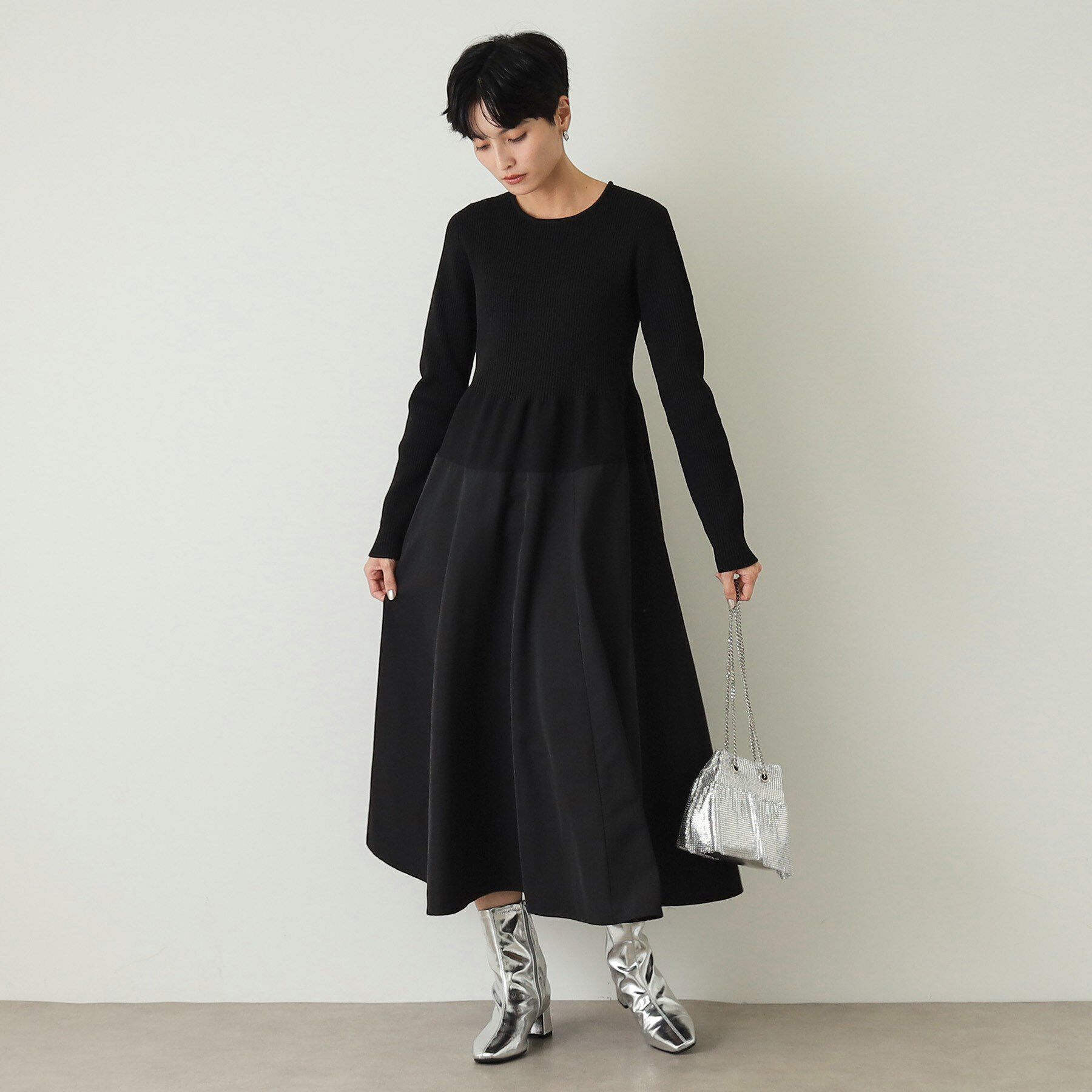 OPAQUE.CLIP「シームレスニット&times;フハクドッキングワンピース【洗濯機洗い可】」|ワンピース|