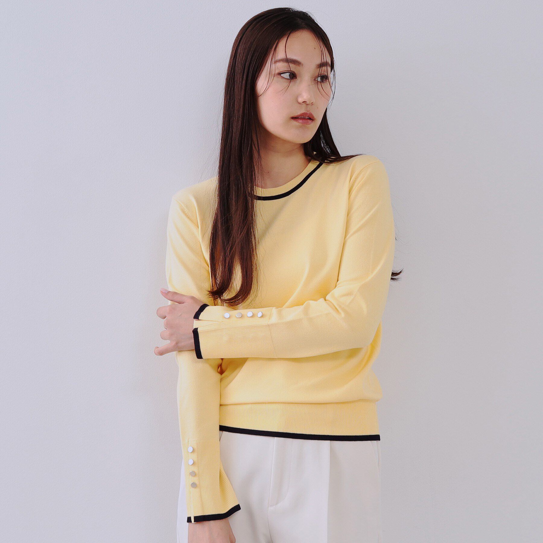 OPAQUE.CLIP「配色ラインニット/アンサンブル対応【洗濯機洗い可】」|ニット・セーター|イエロー(031)