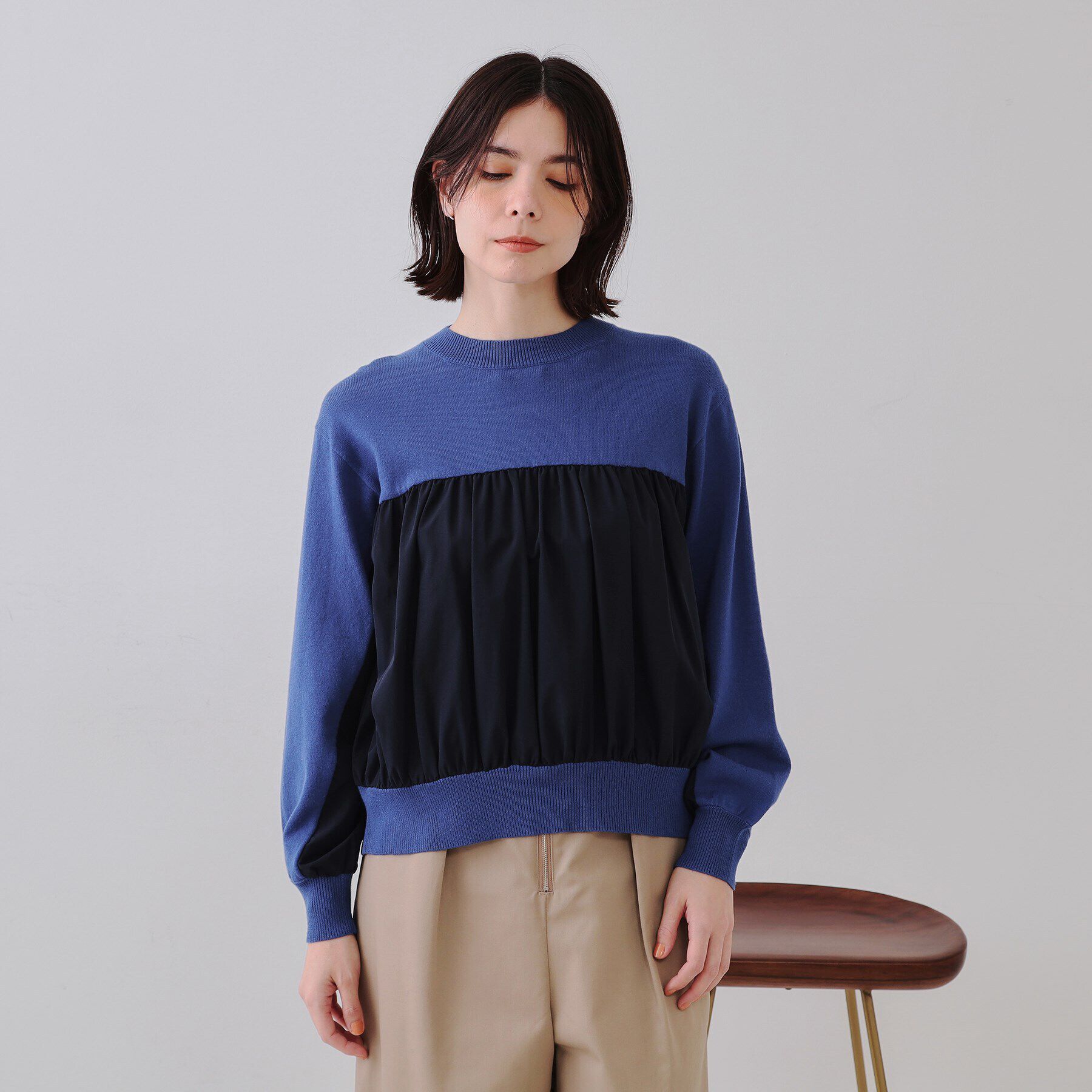 OPAQUE.CLIP「ギャザーフハクドッキングニット【洗濯機洗い可】」|ニット・セーター|