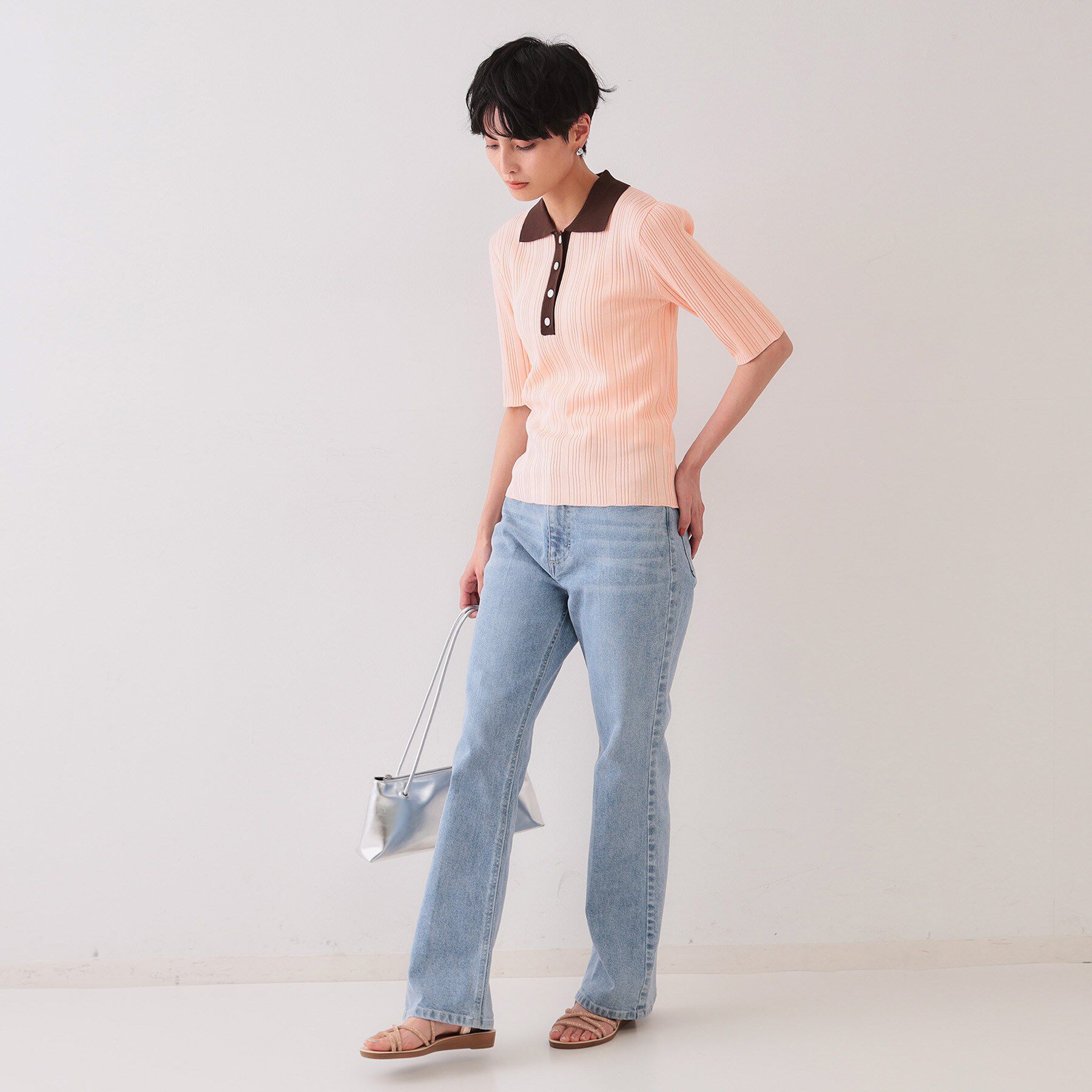 OPAQUE.CLIP「配色ポロランダムリブニット【洗濯機洗い可/抗ピル】」|ニット・セーター|