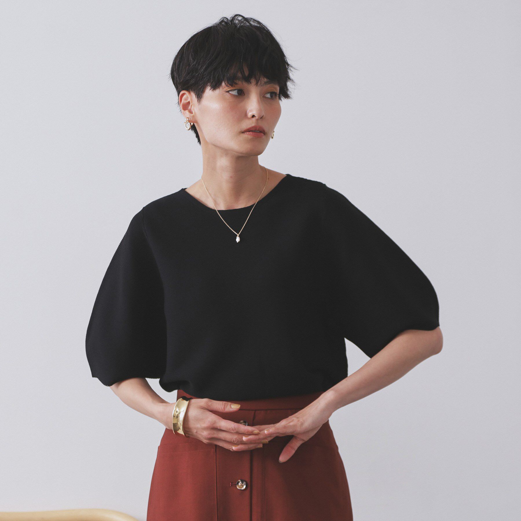 OPAQUE.CLIP「ガーターボリュームスリーブニット【UVケア/洗濯機洗い可】」|ニット・セーター|