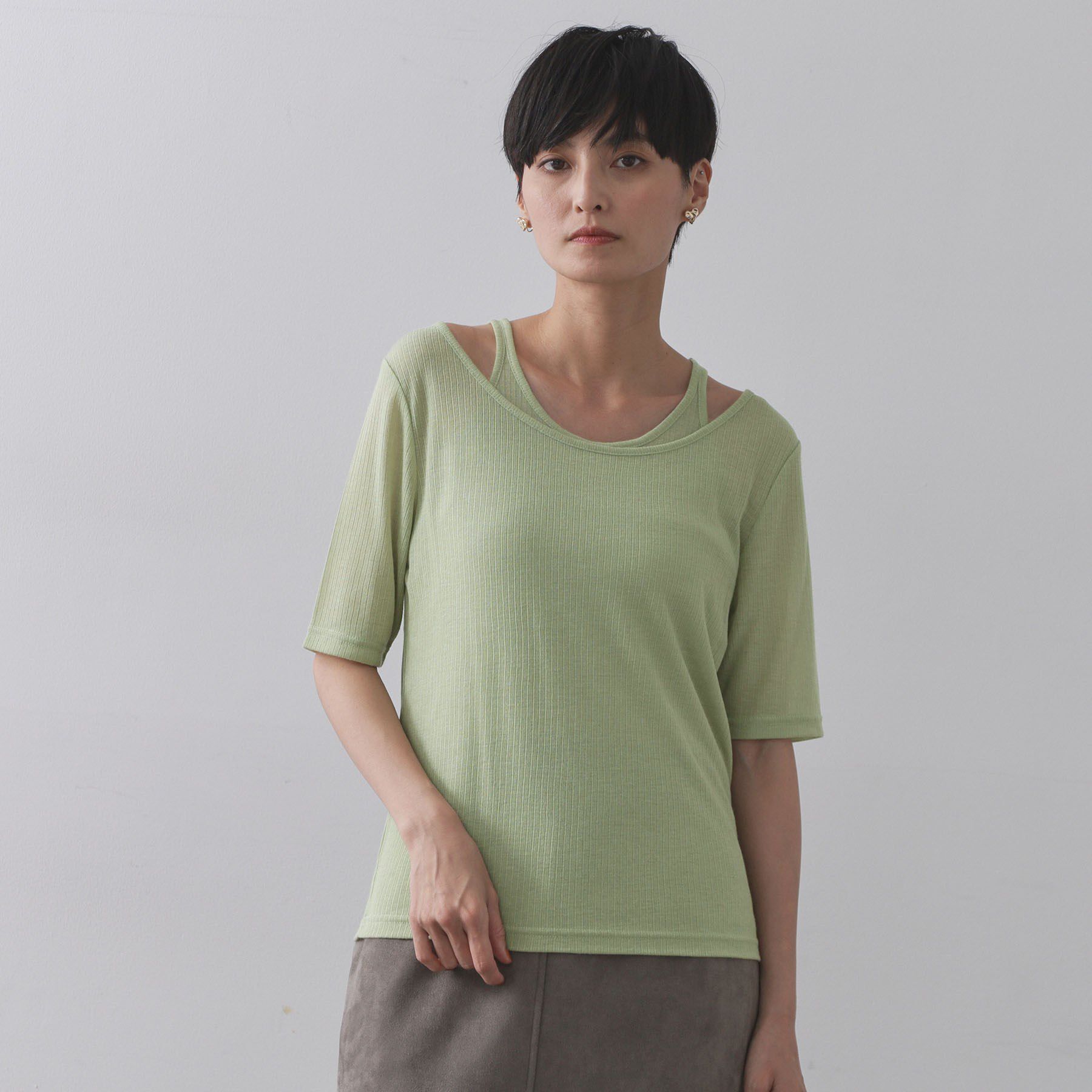 OPAQUE.CLIP「シアーリブレイヤードカットソー【洗濯機洗い可】」|Tシャツ・カットソー|