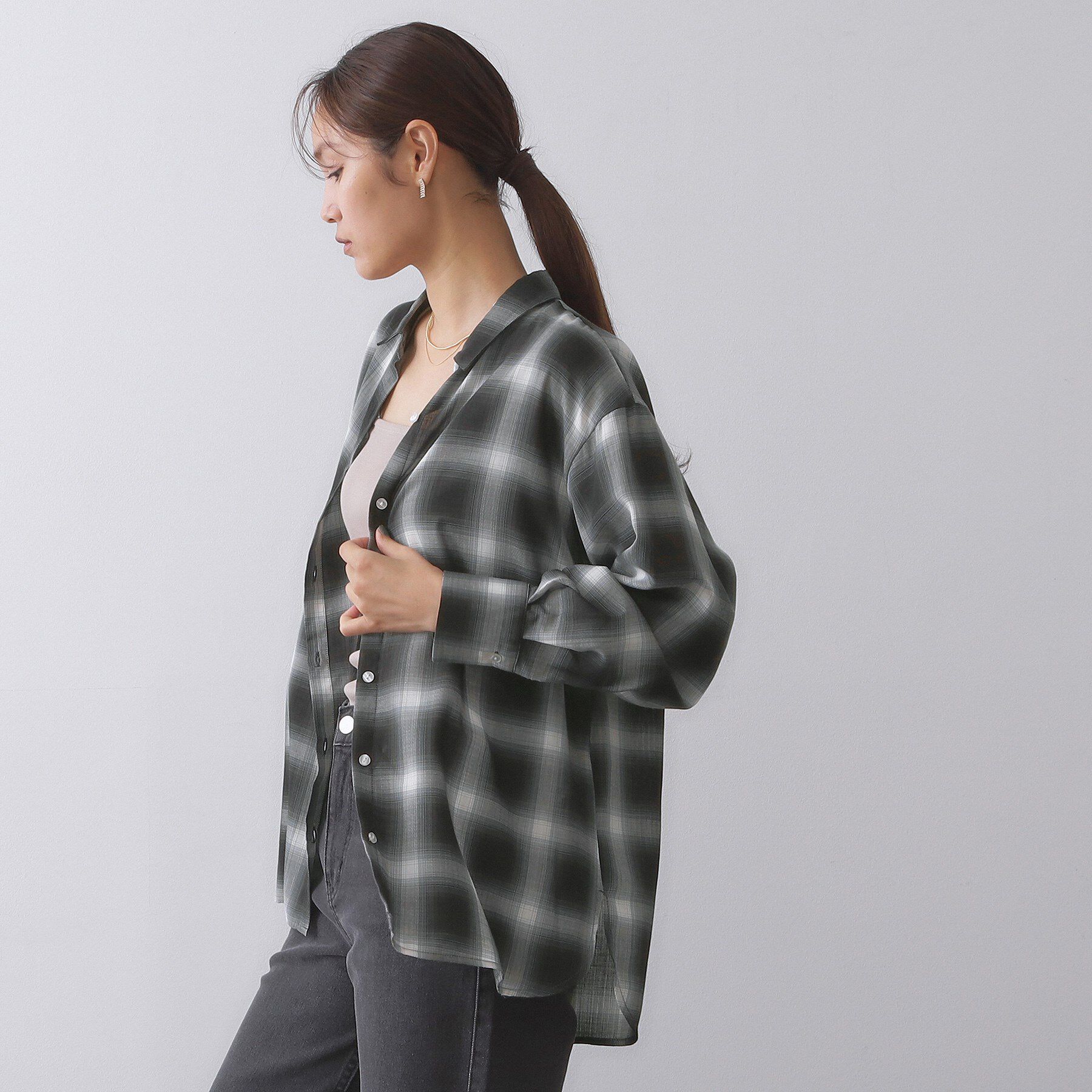 OPAQUE.CLIP「オンブレチェックシャツ【洗濯機洗い可】」|シャツ・ブラウス|