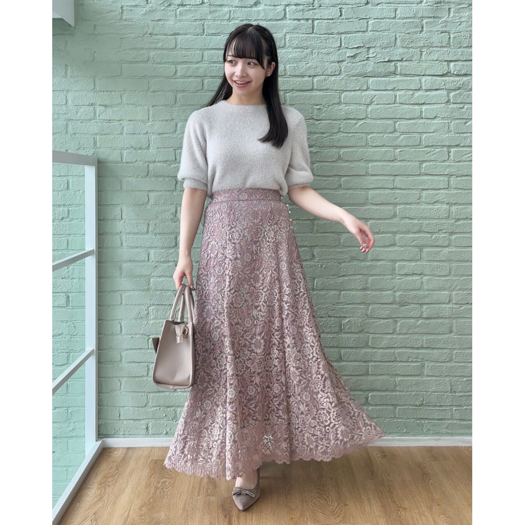 Couture broach「【華やか主役スカート】アイテムポイントパール調コードレーススカート」|スカート|