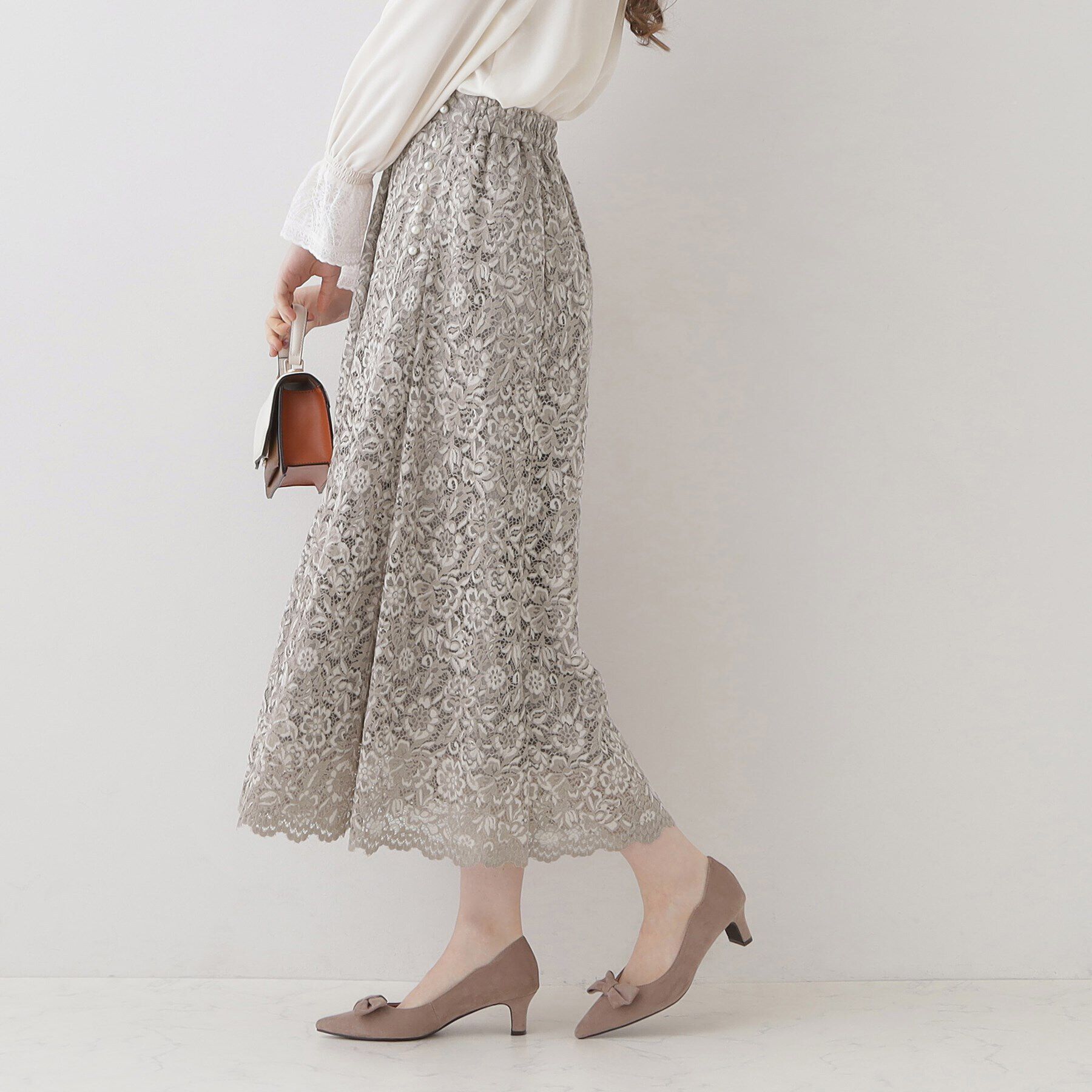 Couture broach「【華やか主役スカート】アイテムポイントパール調コードレーススカート」|スカート|