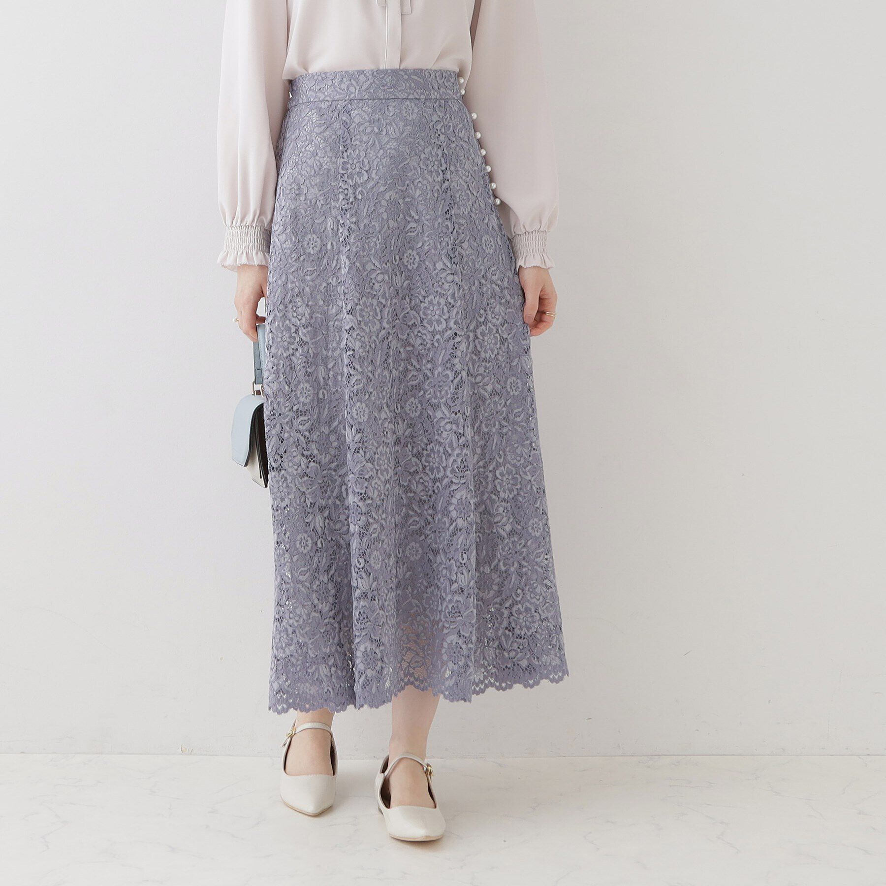 Couture broach「【華やか主役スカート】アイテムポイントパール調コードレーススカート」|スカート|ﾌﾞﾙｰ(091)