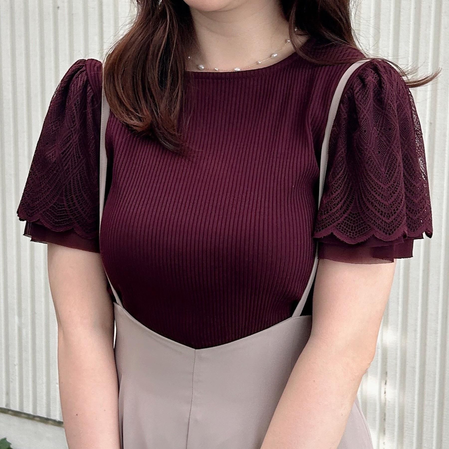 Couture broach「【二の腕カバー・通勤】レース袖テレコトップス」|Tシャツ・カットソー|