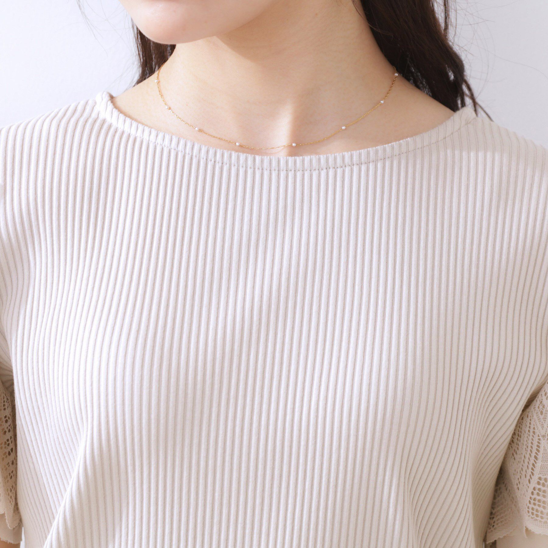 Couture broach「【二の腕カバー・通勤】レース袖テレコトップス」|Tシャツ・カットソー|