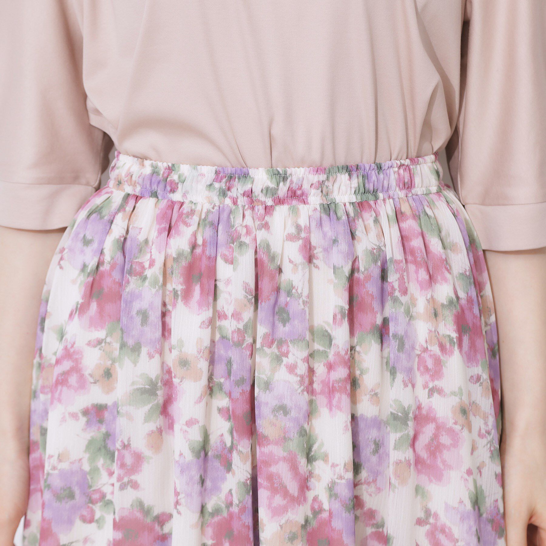 Couture broach「【華やか・ウエストゴム】かすれプリント楊柳スカート」|スカート|