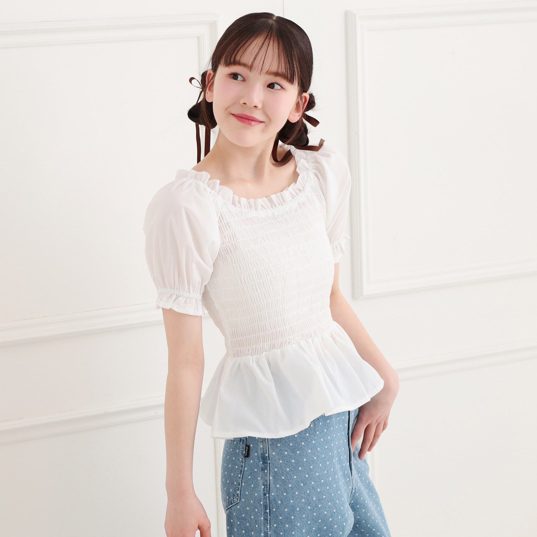 PINK-latte「2WAYシャーリングブラウス」|シャツ・ブラウス|オフホワイト(003