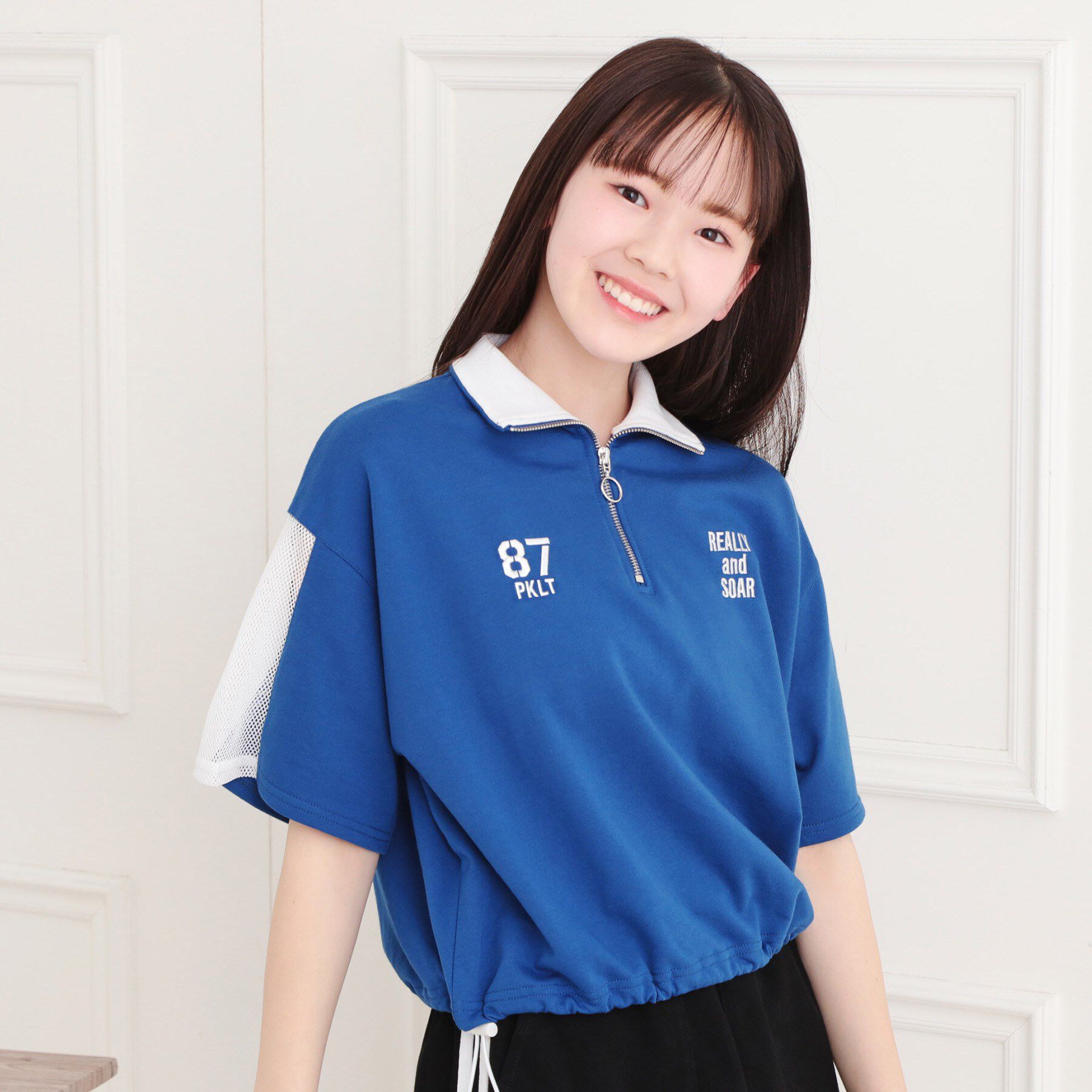 PINK-latte「メッシュ切替ハーフジッププルオーバー」|Tシャツ・カットソー|ブルー(092)