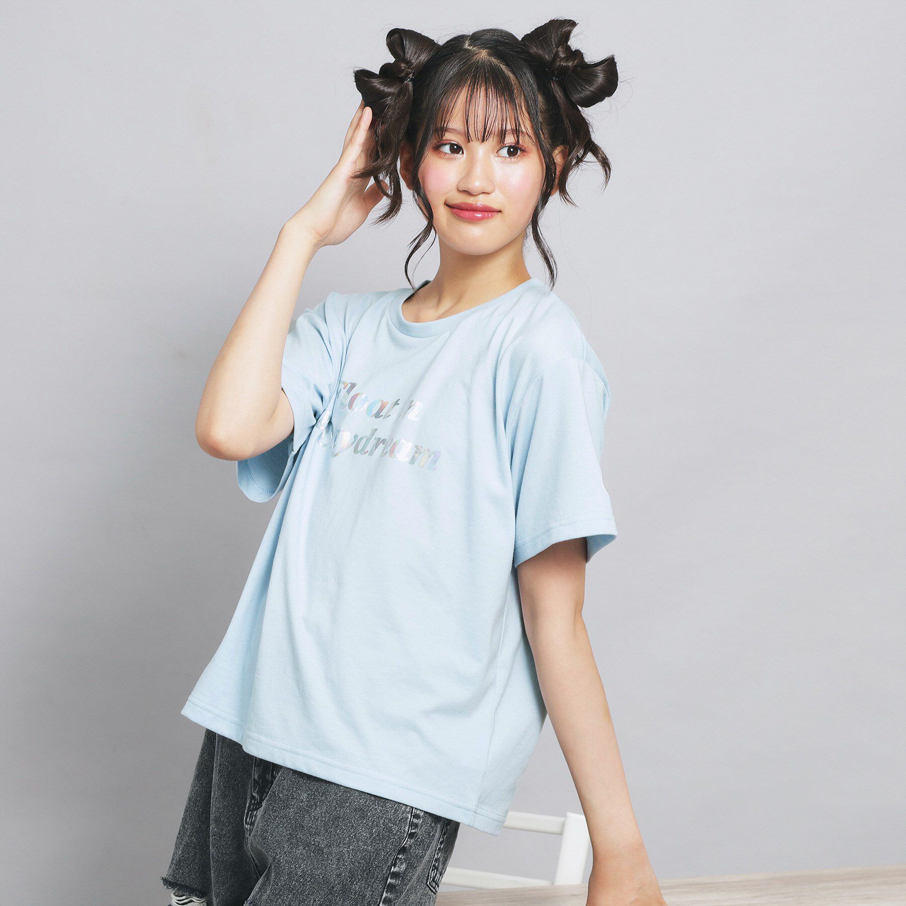 PINK-latte「オーロラプリントハートあきTシャツ」|Tシャツ・カットソー|サックスブルー(09