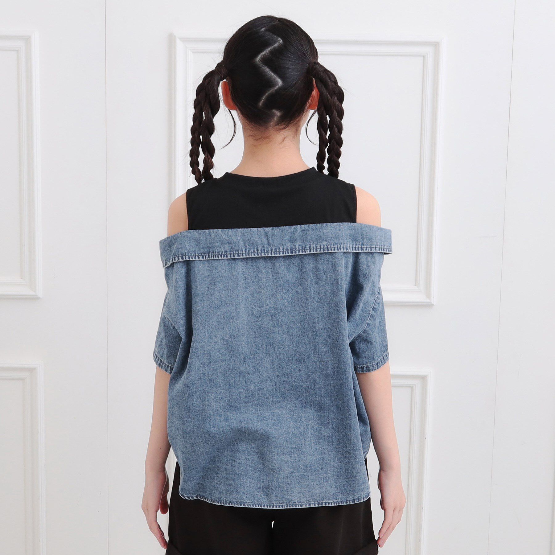 PINK-latte「肩あきデニムドッキングシャツ」|Tシャツ・カットソー|