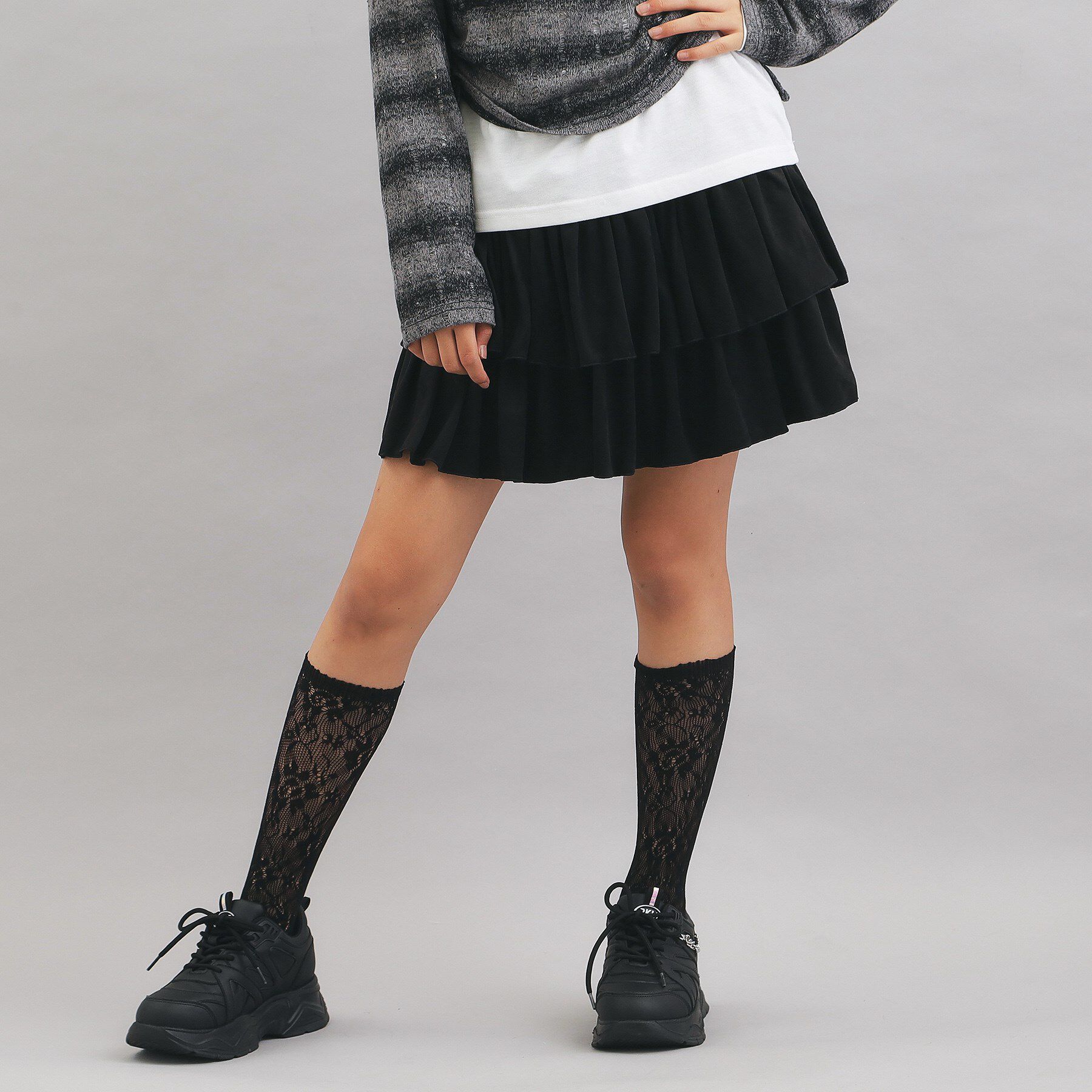 PINK-latte「フェイクスエードティアードスカート」|スカート|ブラック(019)