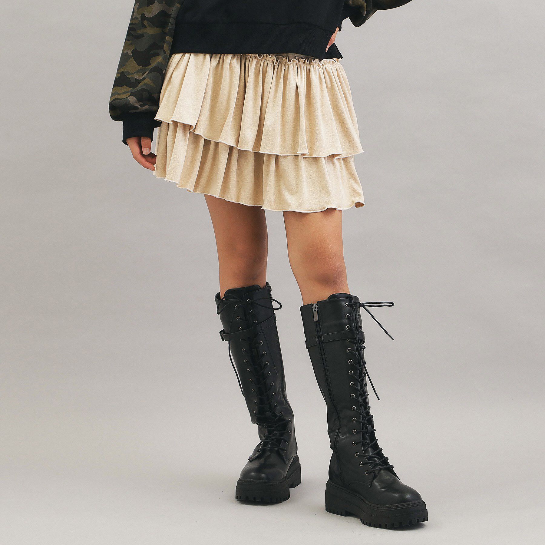 PINK-latte「フェイクスエードティアードスカート」|スカート|