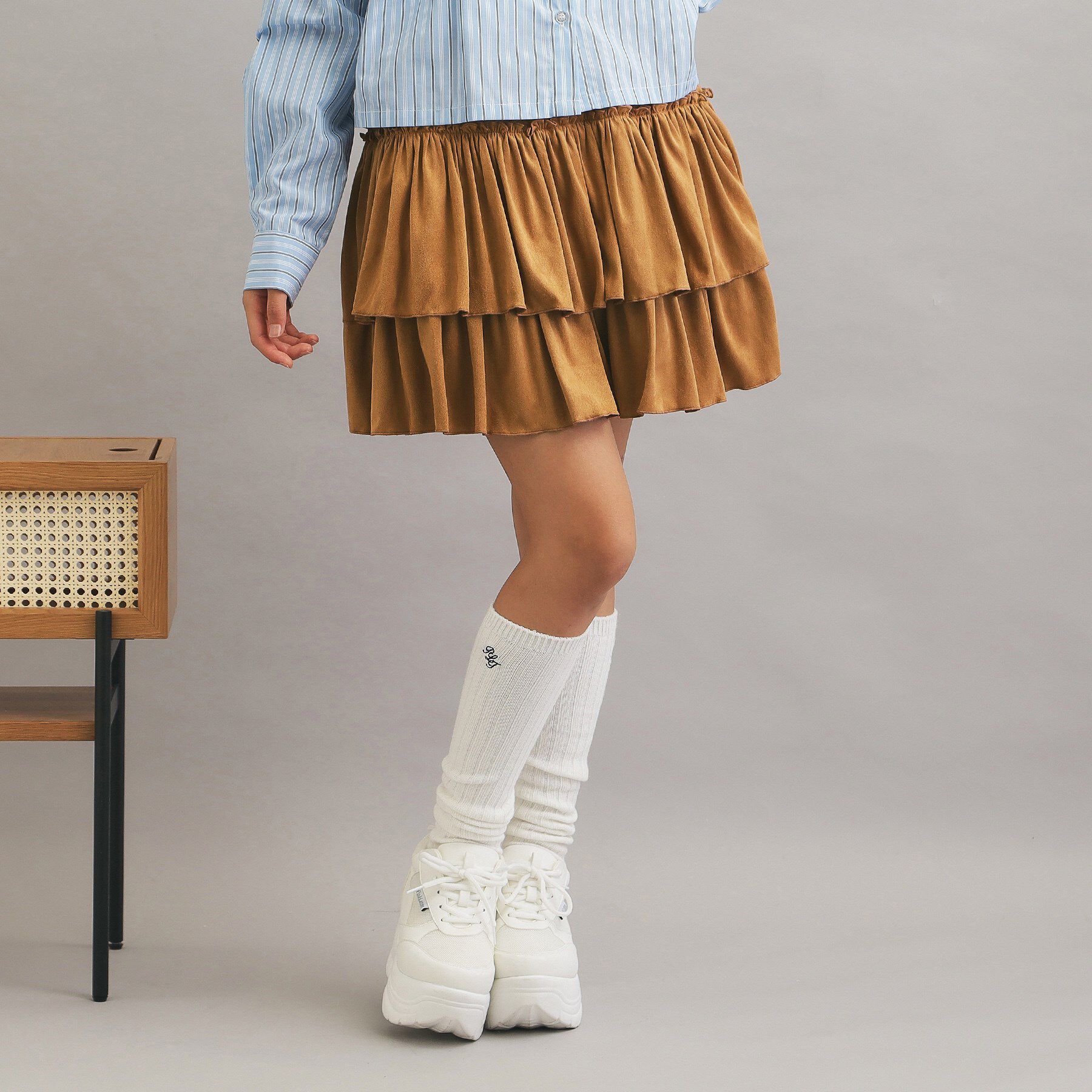 PINK-latte「フェイクスエードティアードスカート」|スカート|