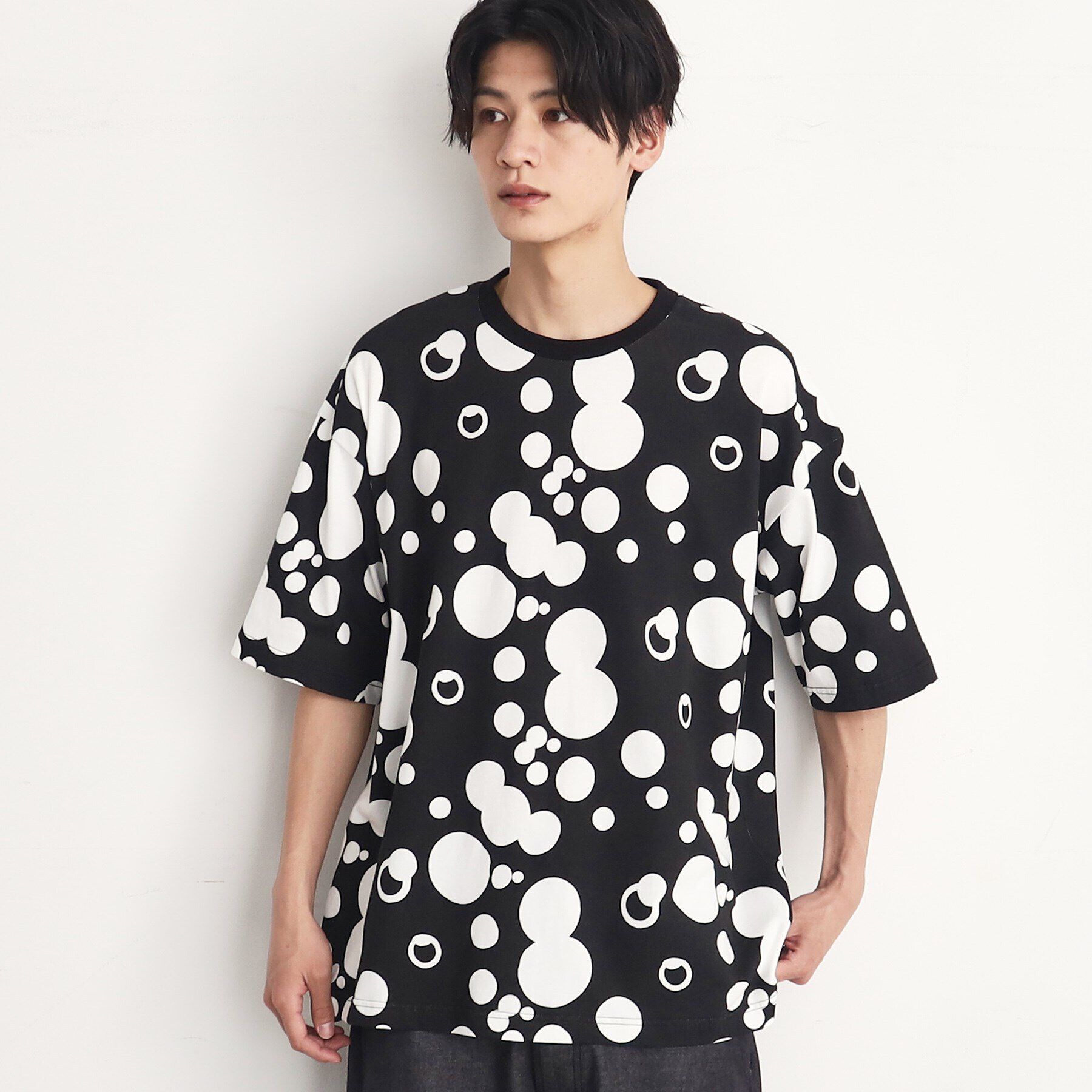 THE SHOP TK「ビッグシルエット総柄アソートTシャツ 幾何学／ドット／ストライプ／バックロゴ」|Tシャツ・カットソー|